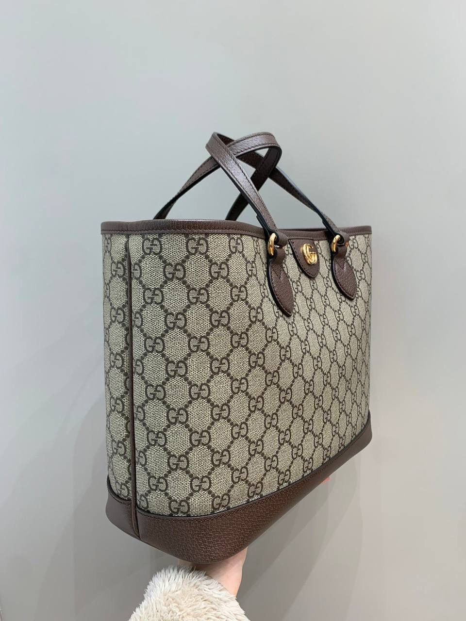 新背景实拍正品级 🎀Gucc1 Ophidia迷你托特包 (原厂皮最高版本） 可可爱爱的一只手提肩背托特包， 呼声超高超高，实物我超级无敌爱！ 很适合现在的美拉德风，大小尺寸刚刚好 腋下和手提都炒鸡好看，很通勤！ 自重很轻，背上完全没有负担感，肩膀不会痛 背上它真的走到哪都被夸，强烈推荐入手！ 型号765043；尺寸31/25/13cm