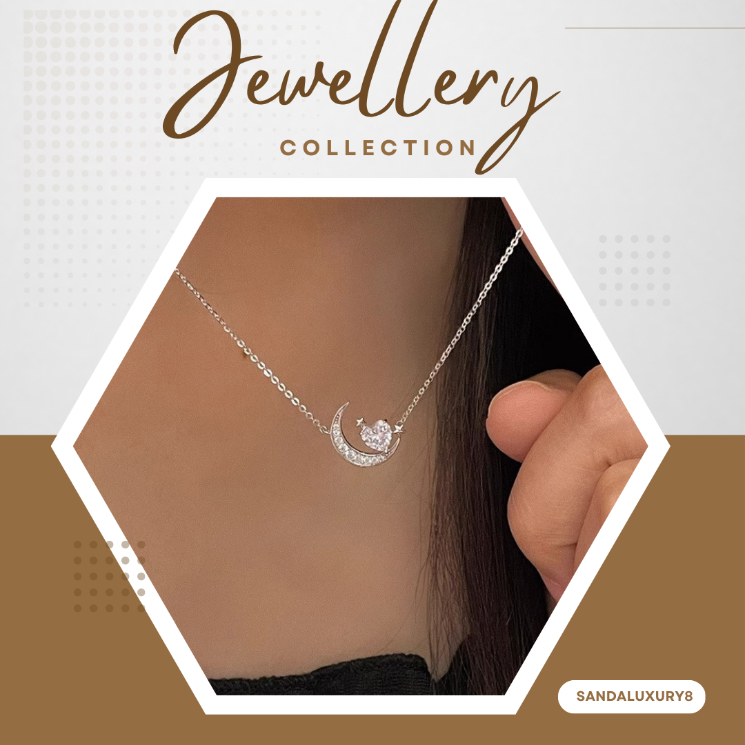 Moon and Heart Necklace  