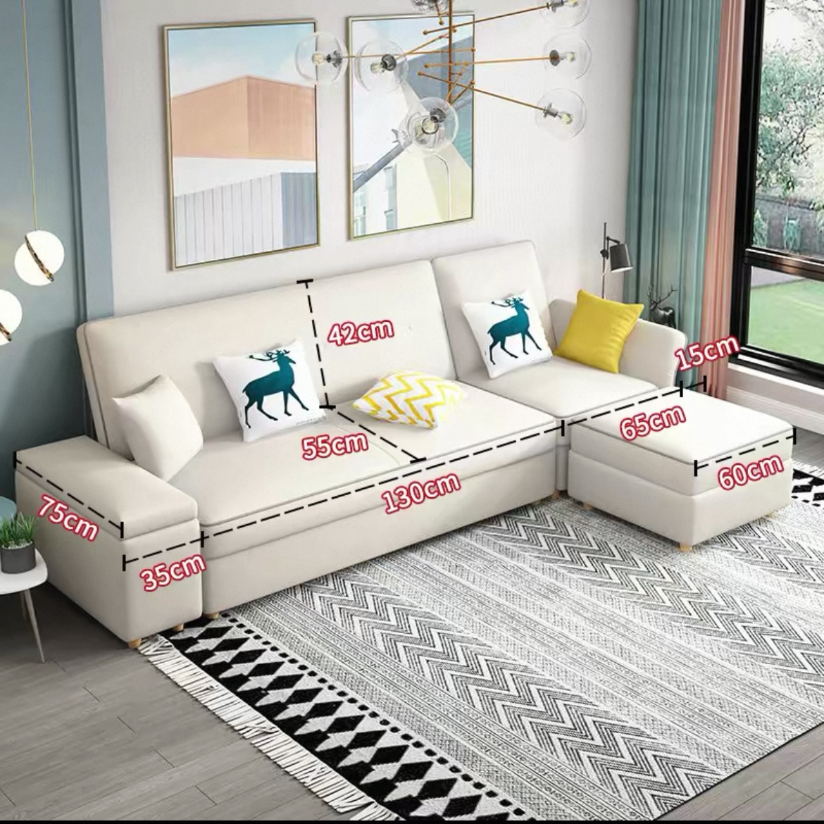 北歐現代簡約細單位客廳 可收納儲物慳位科技布梳化 家用 sofa