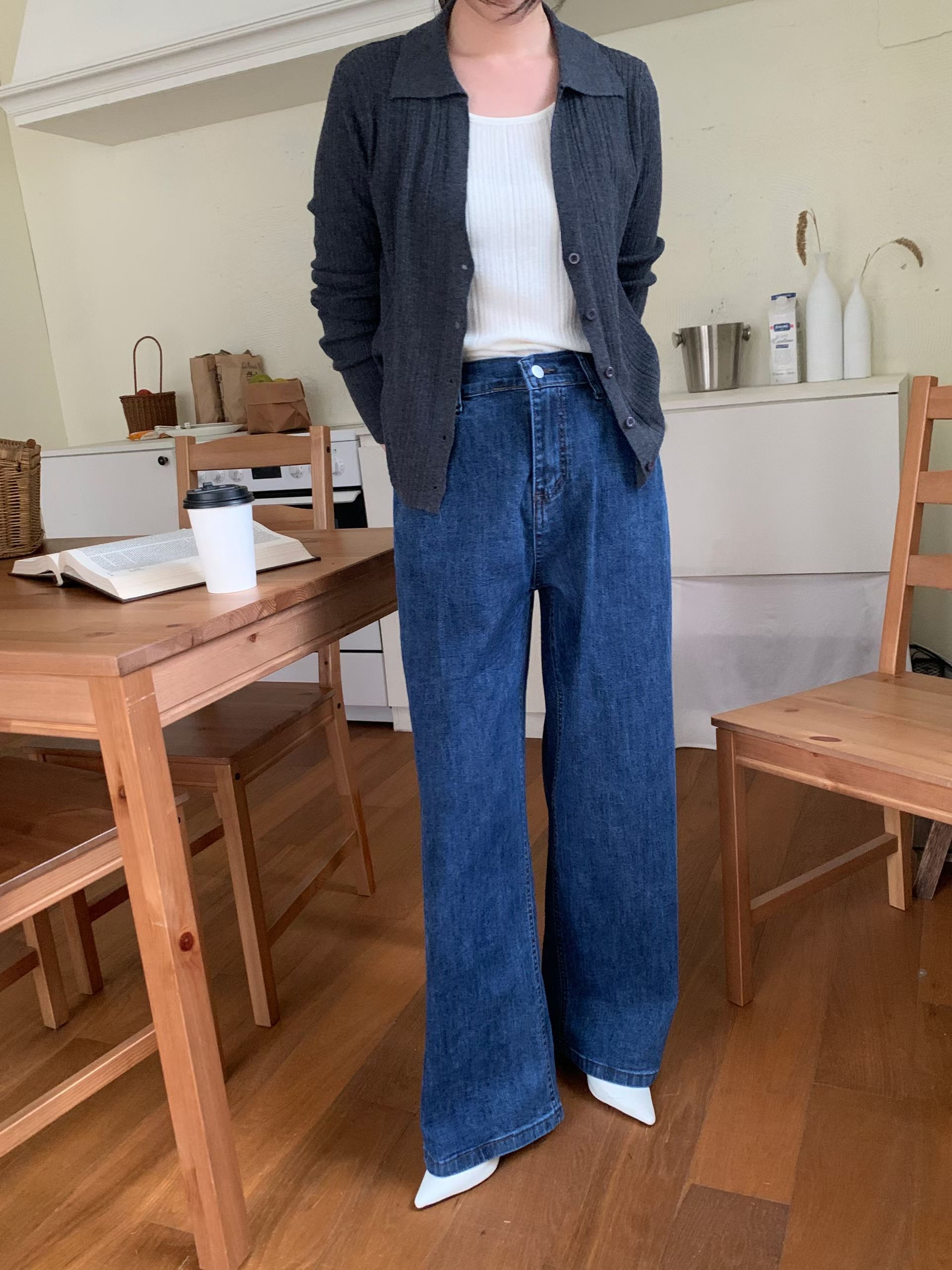 CT13 後橡筋腰牛仔直腳褲