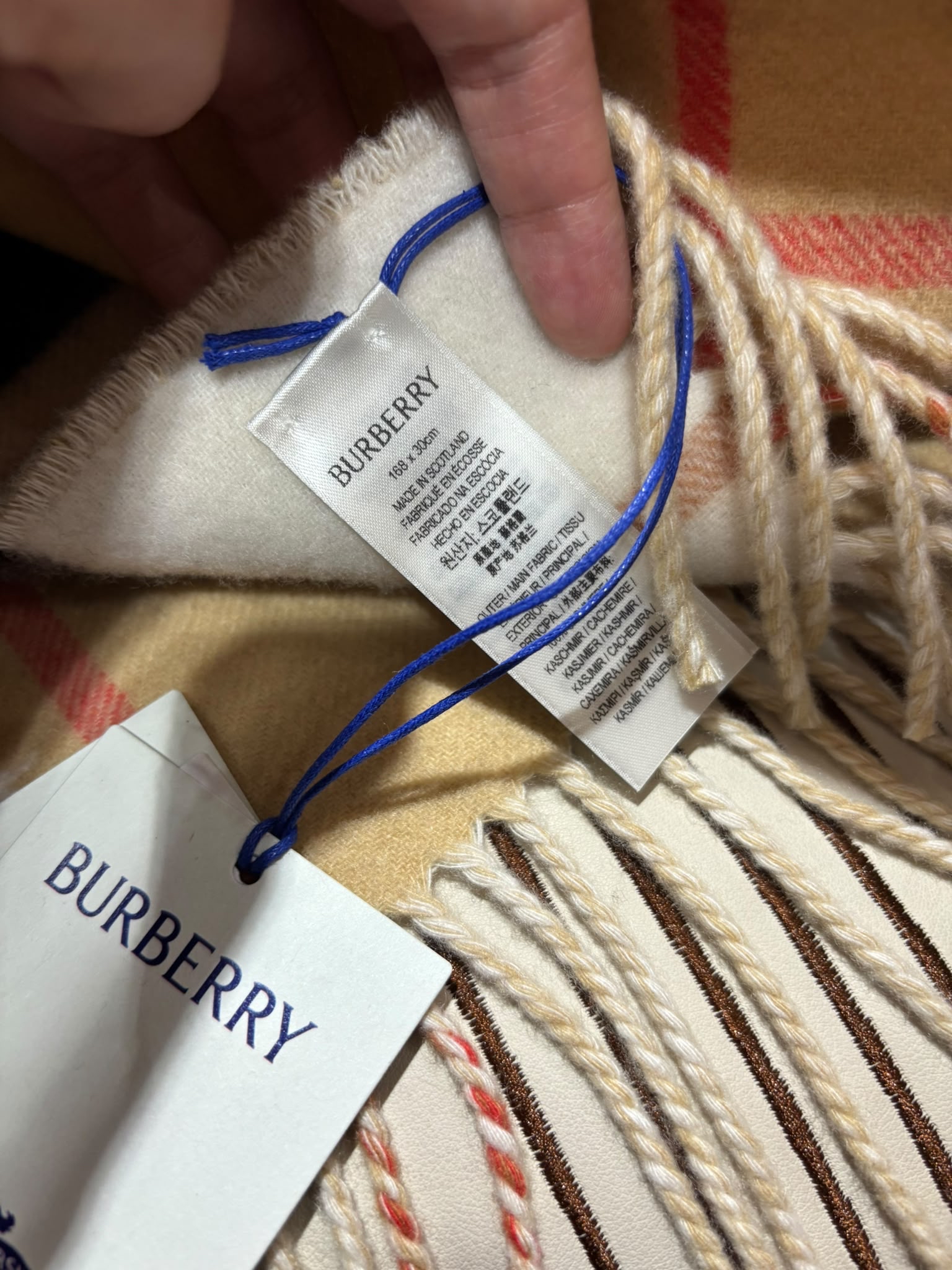 未使用品 BURBERRY 頸巾100% Cashmere Checked Scarf 100%羊絨經典格紋圍巾 100%Authentic, Unused未使用品