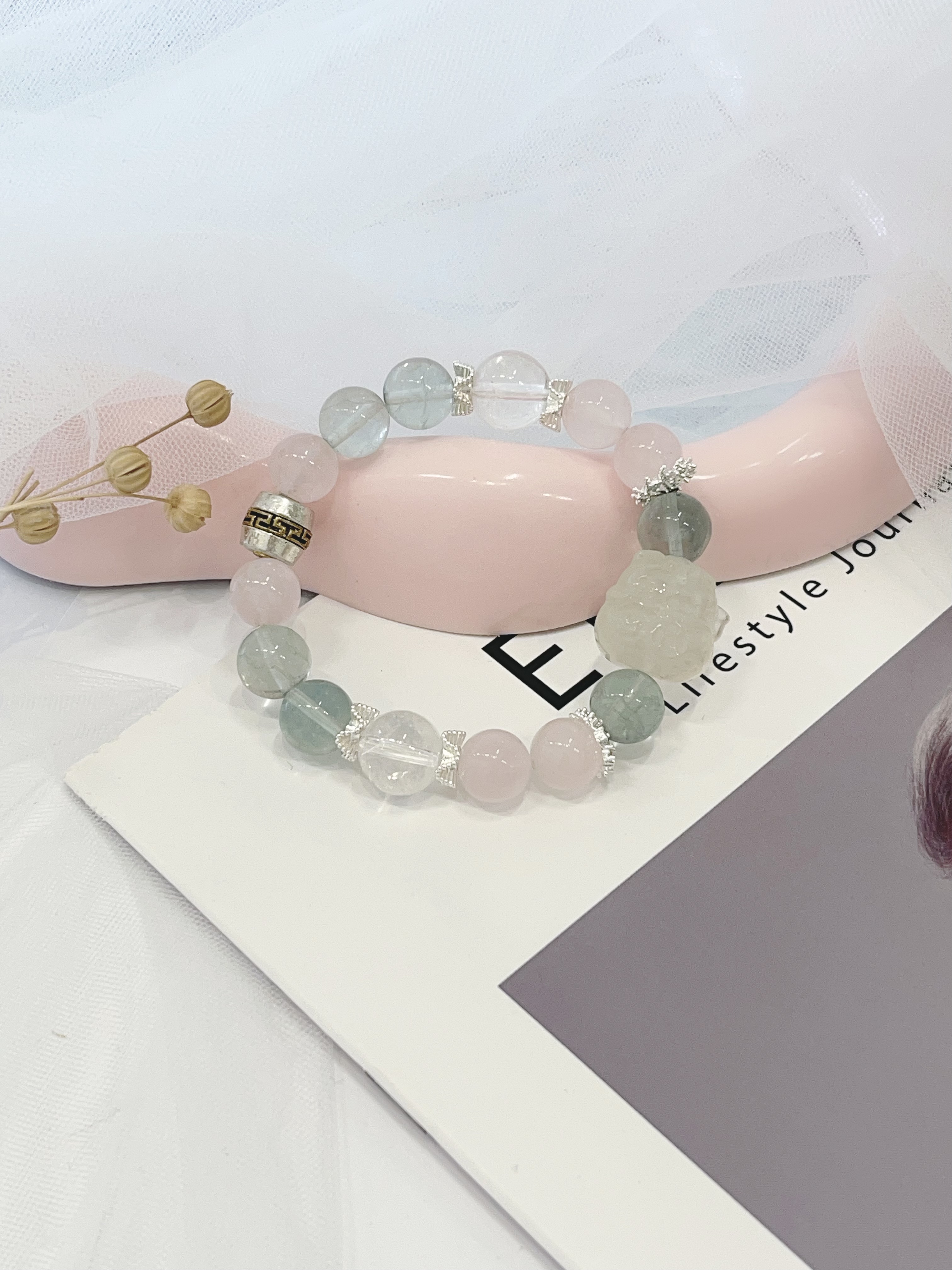 🍋 柠檬黄水晶招财猫× 绿萤石 Lemon Citrine & Green Fluorite ｜10-12mm