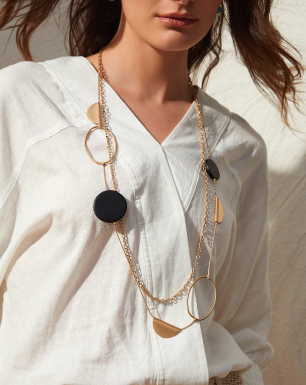 Double Layer Geometric Long Necklace