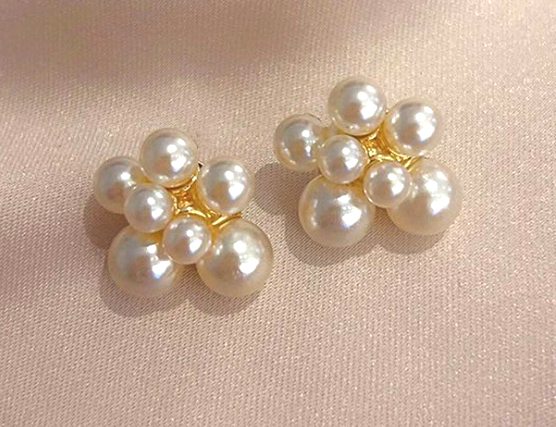 Pearl Flower Ball Stud Earrings