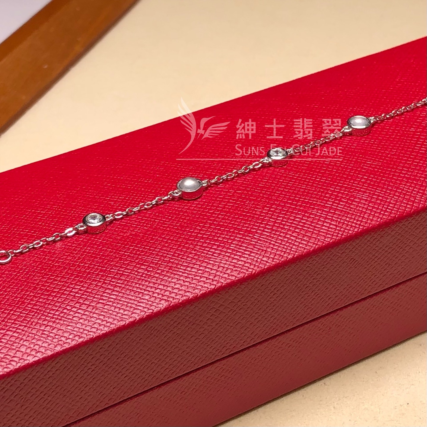 玻璃蛋面配純銀鋯石手鏈