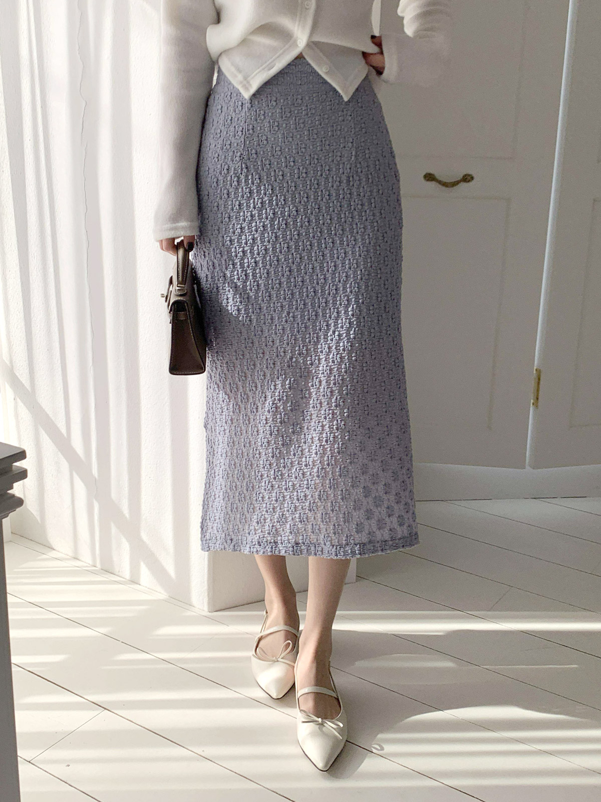 ♡ 暗 花 皺 皺 長 裙 。