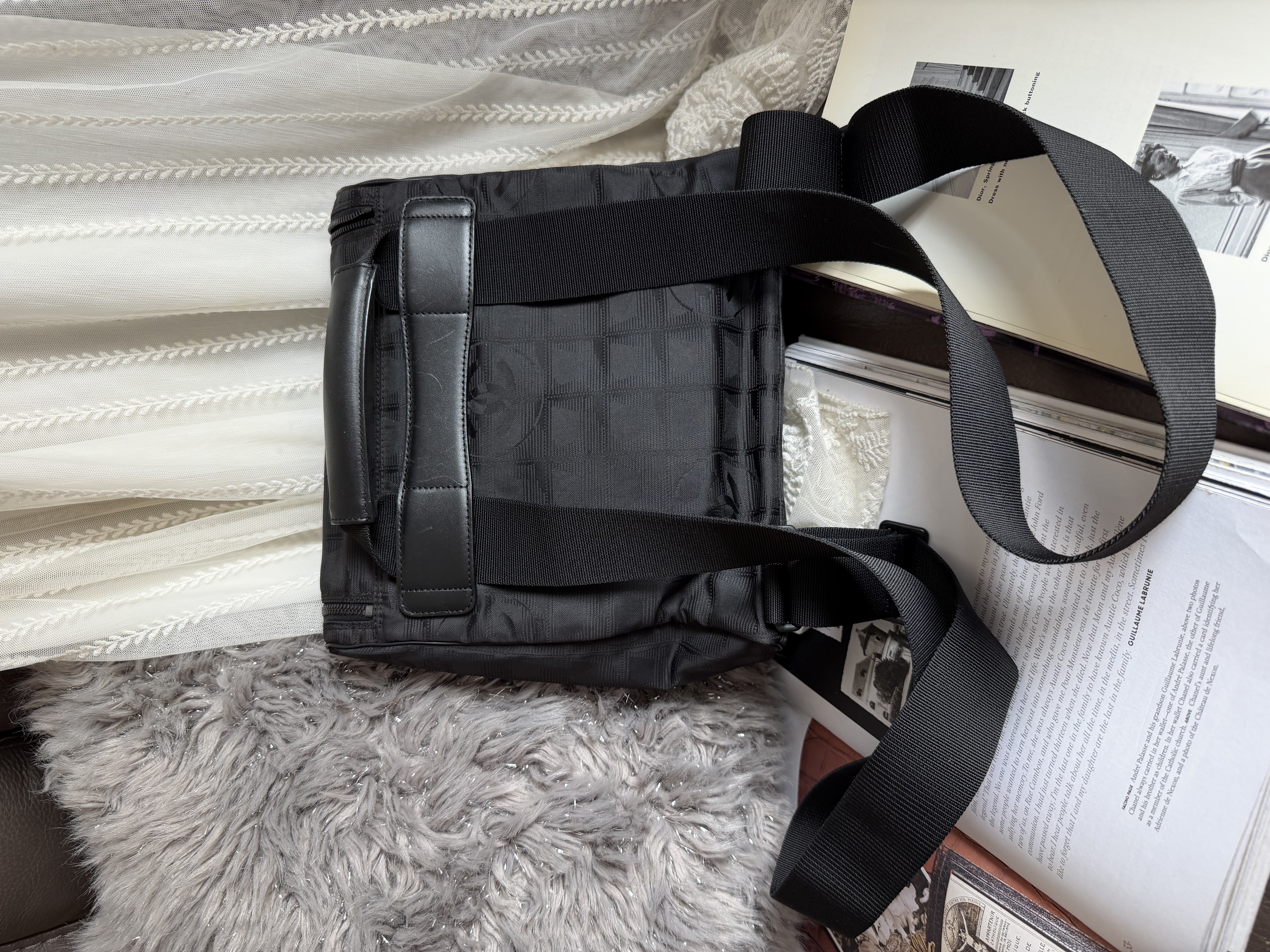 Vintage chanel black travel line backpack /shoulder bag 