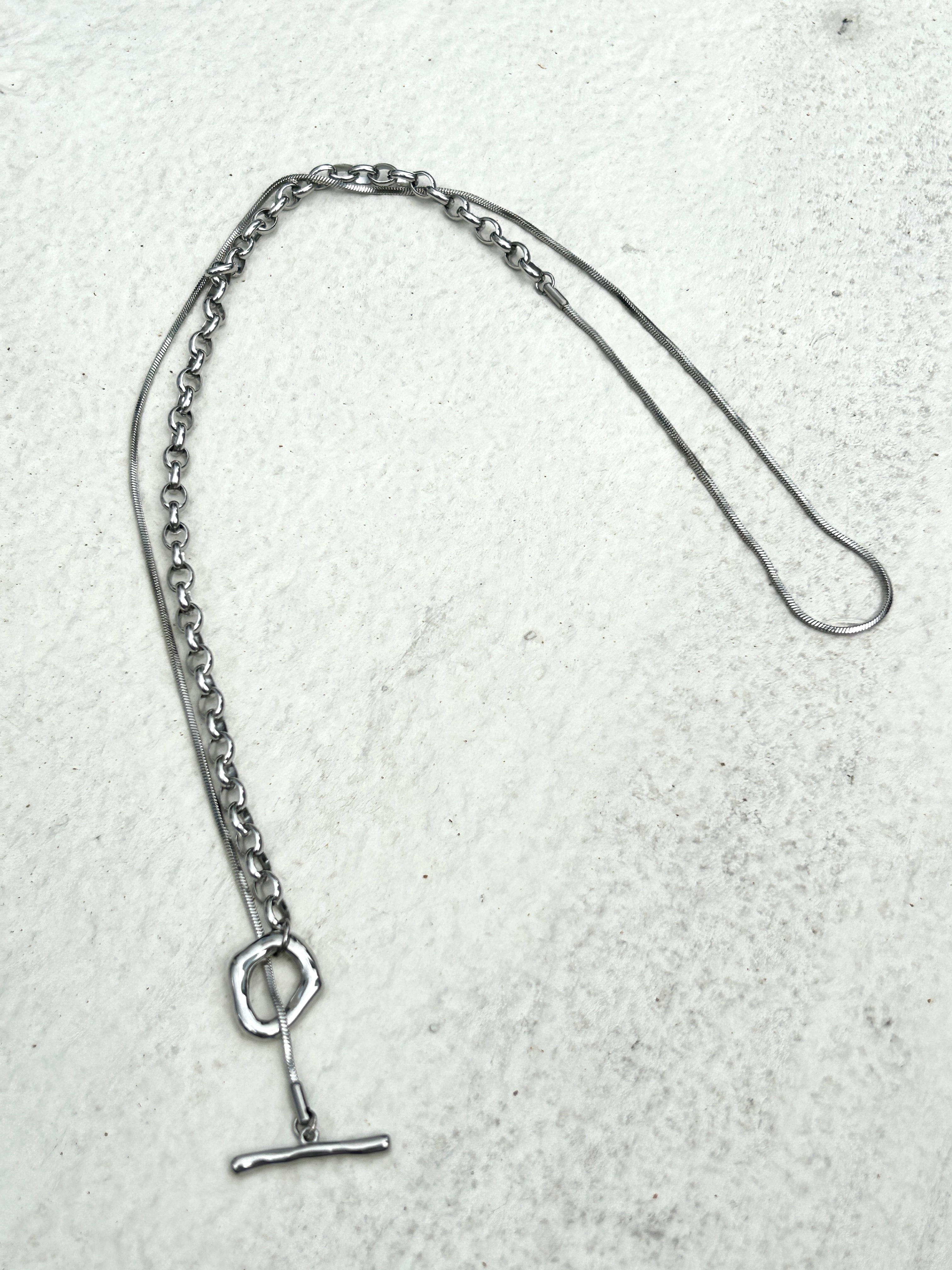 Silver dual chain OT stainless necklace