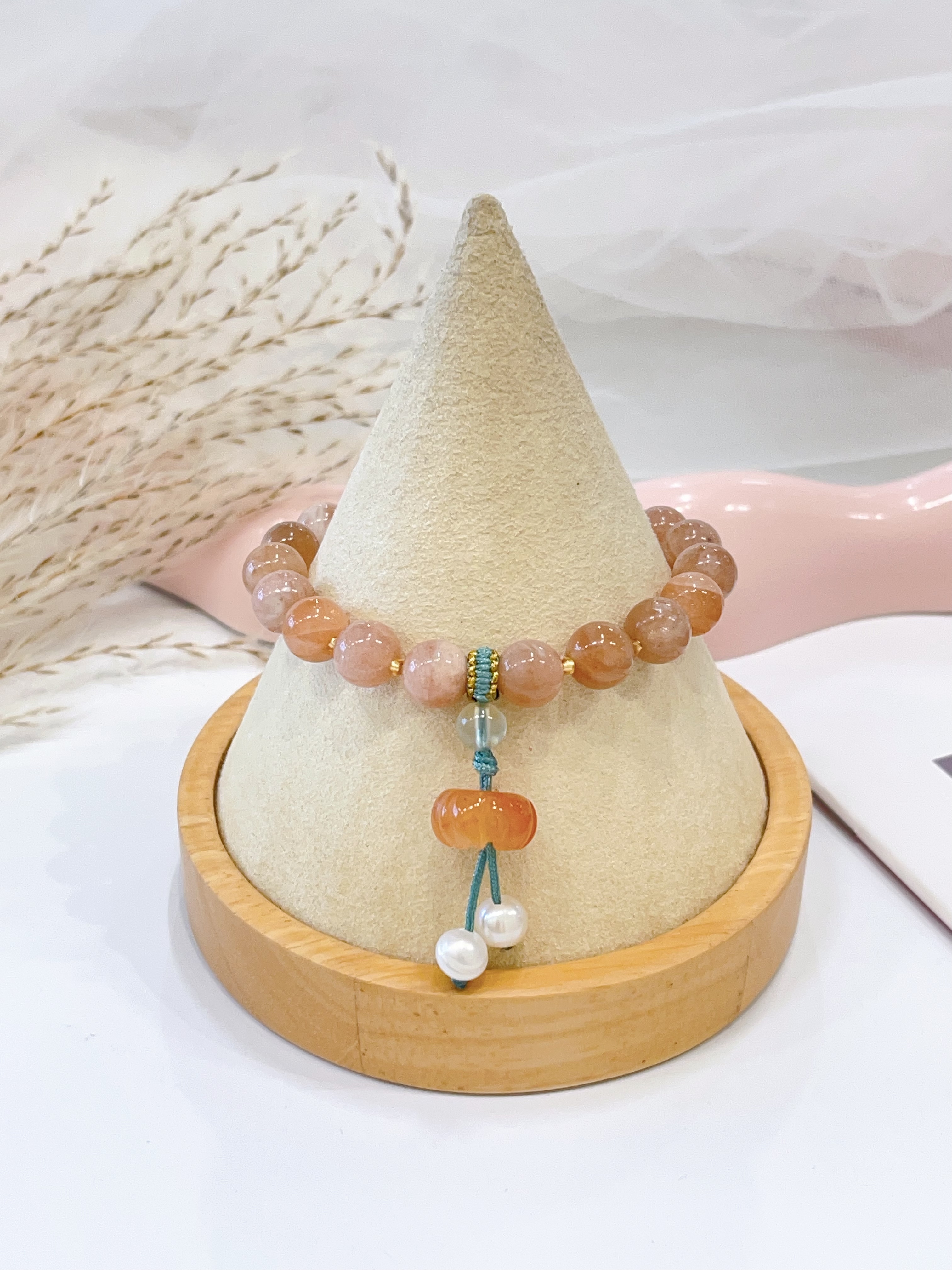 🌞🤍 太阳石 × 白水晶 × 珍珠手串 Sunstone, Clear Quartz & Freshwater Pearl | 8mm