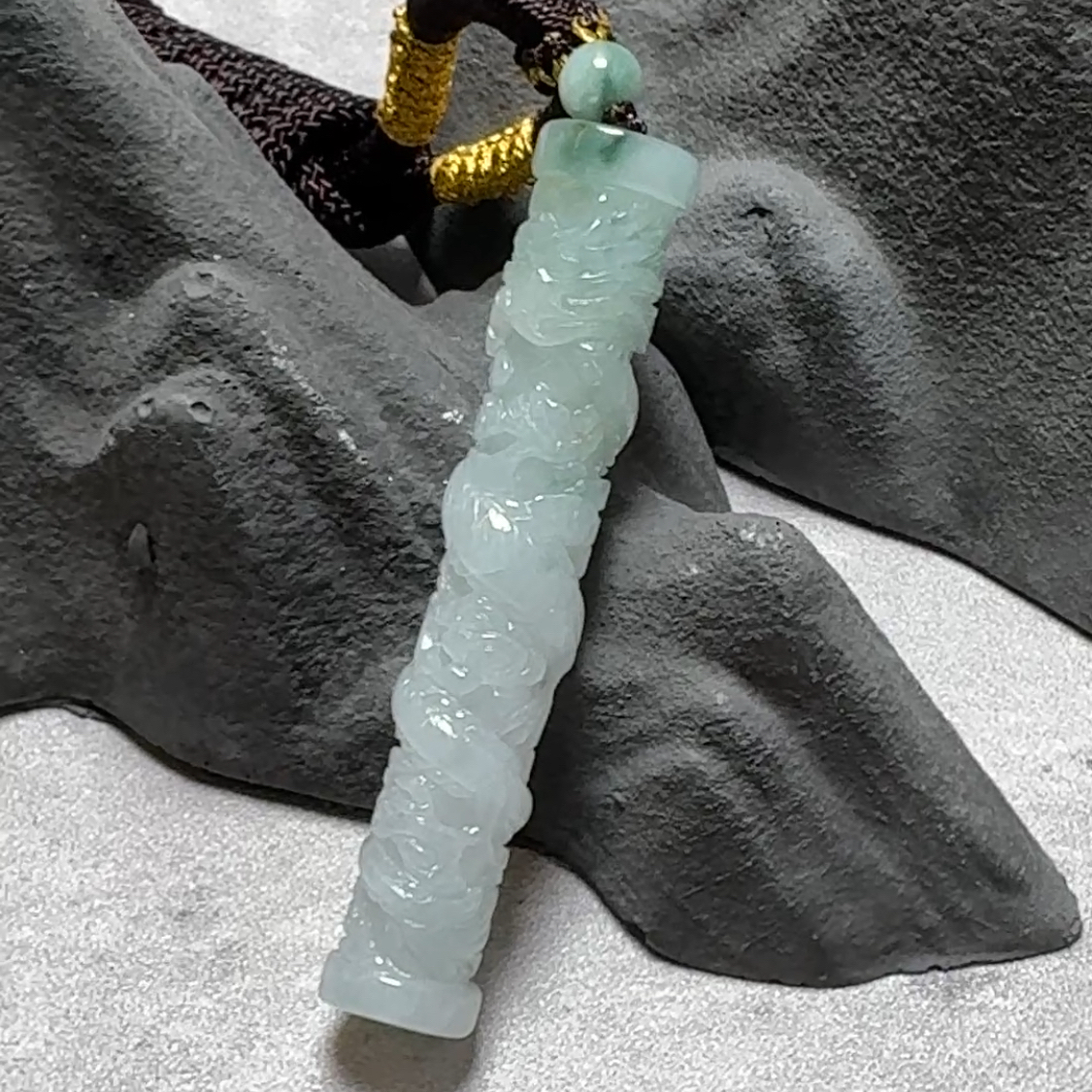 翡翠白玉飄花龍柱玉吊墜