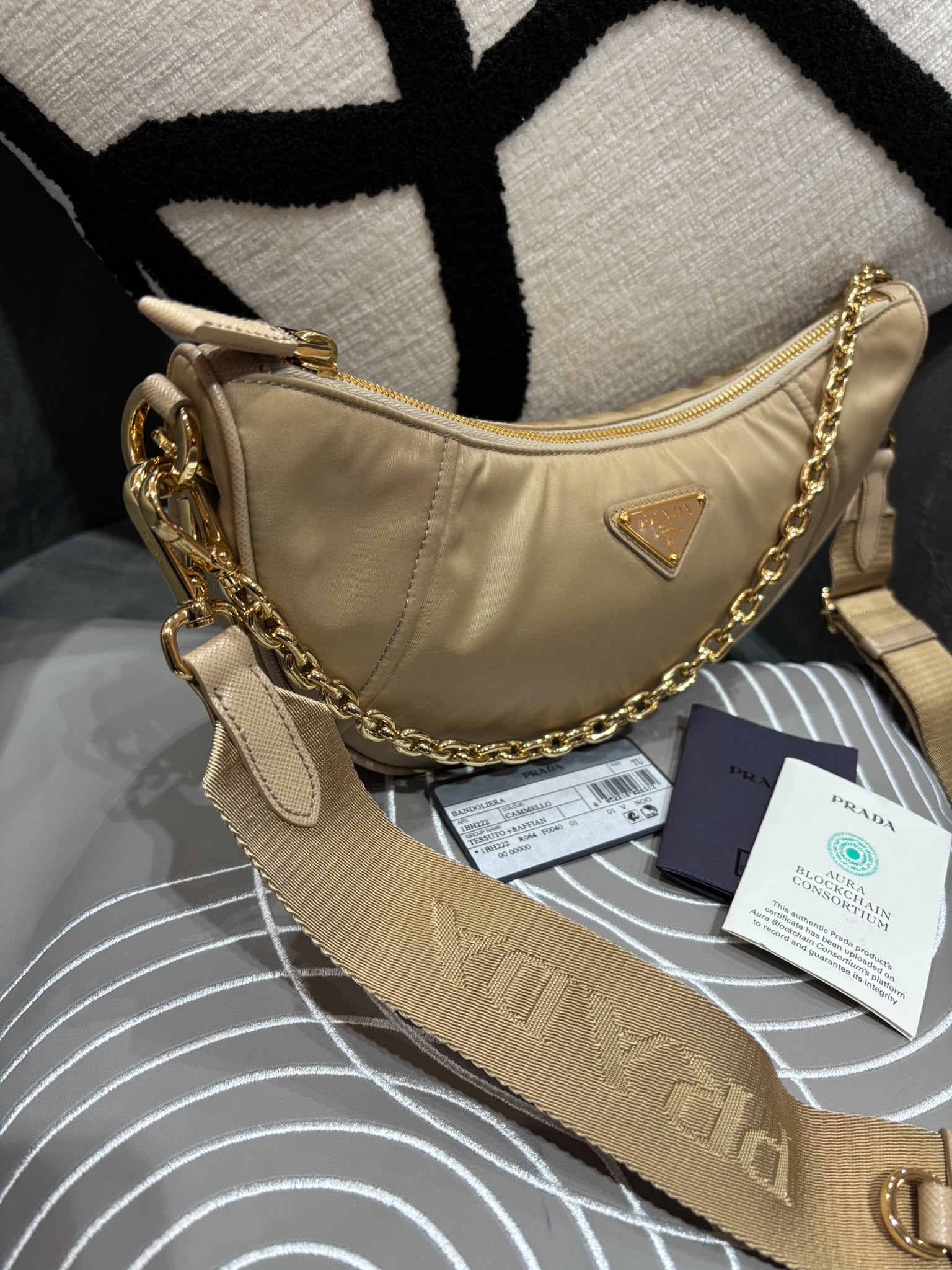PRADA Re-Nylon Demi-Lune hobo bag 2 way bag 1BH222 100%Authentic, 95%New ✅ certificate ✅Dust Bag