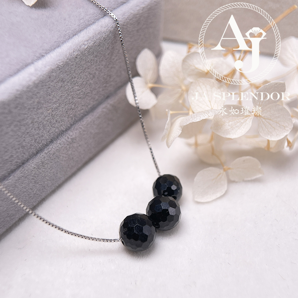 D-06A 天然翡翠A玉 墨翠鑽石切割平安幸運純銀項鏈