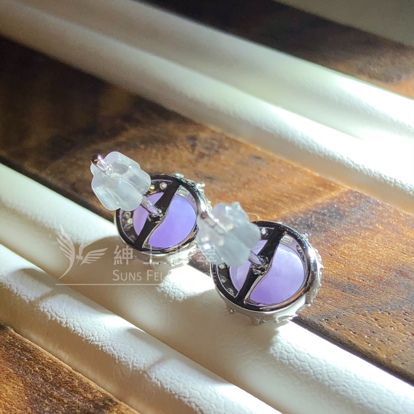 紫羅蘭蛋面鑲鑽耳環