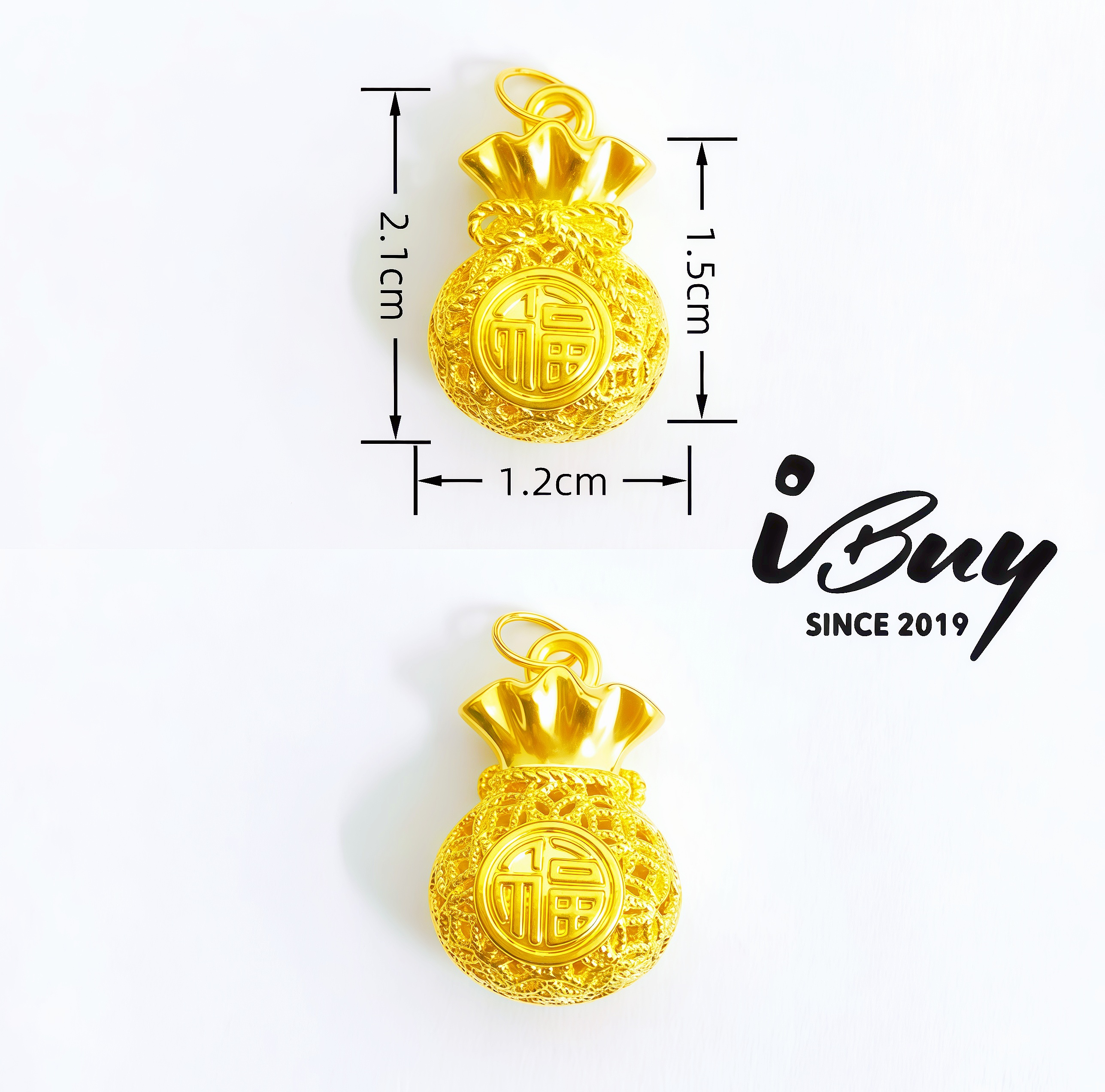 999 GOLD FILIGREE FORTUNE BAG PENDANT 999 金 金丝福袋吊坠