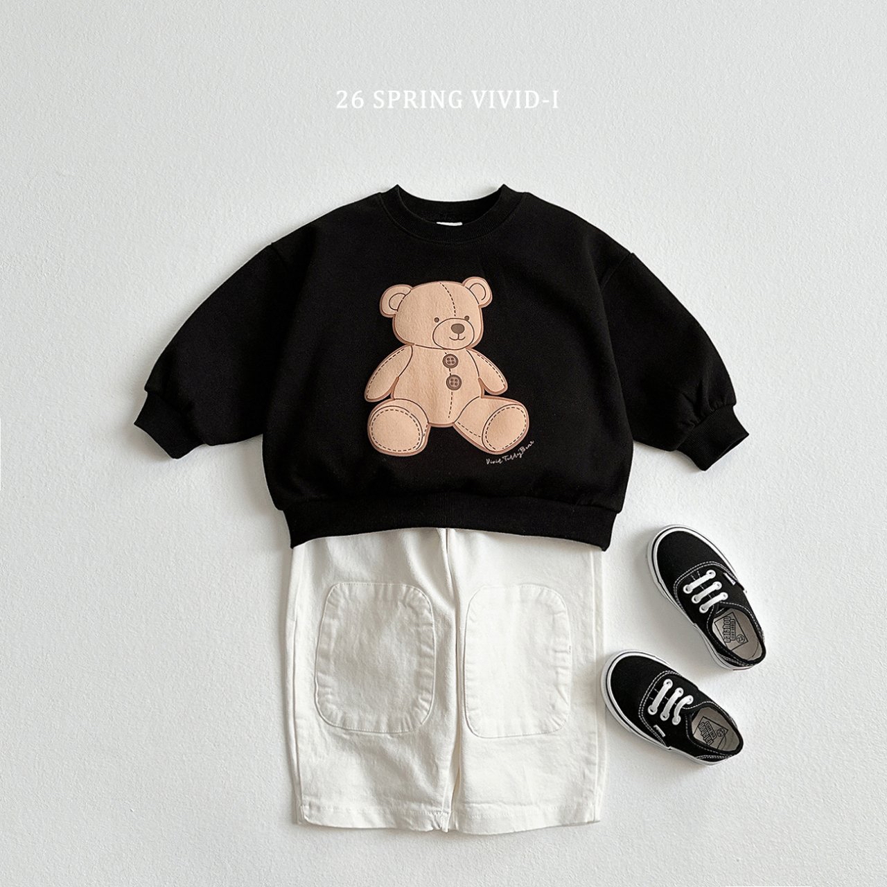🌸預訂 韓國直送🌸🇰🇷VIVIDI三色泰迪熊印花寬鬆衛衣