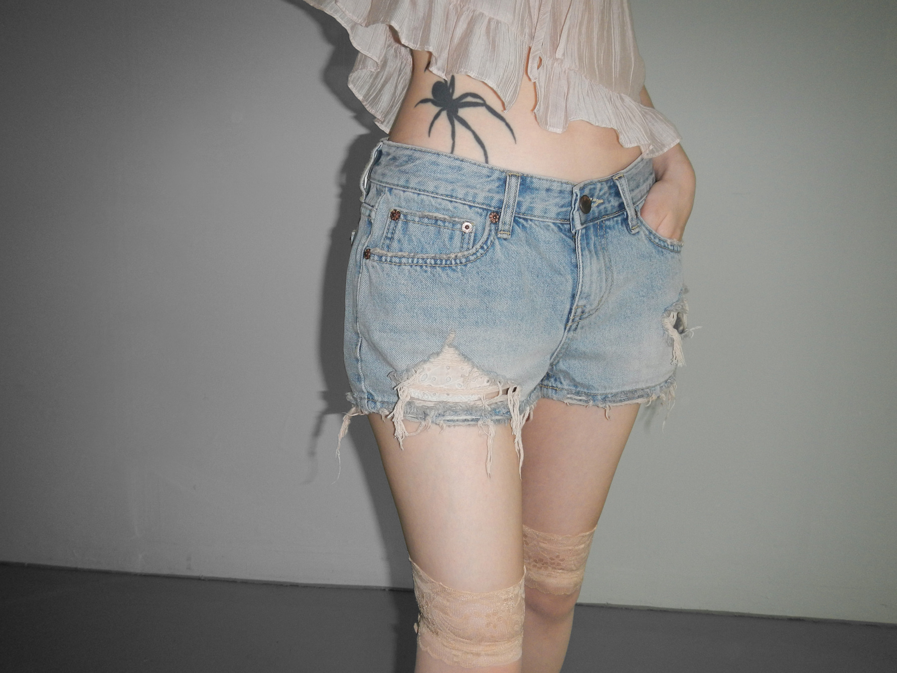 Distressed Washed Denim Shorts