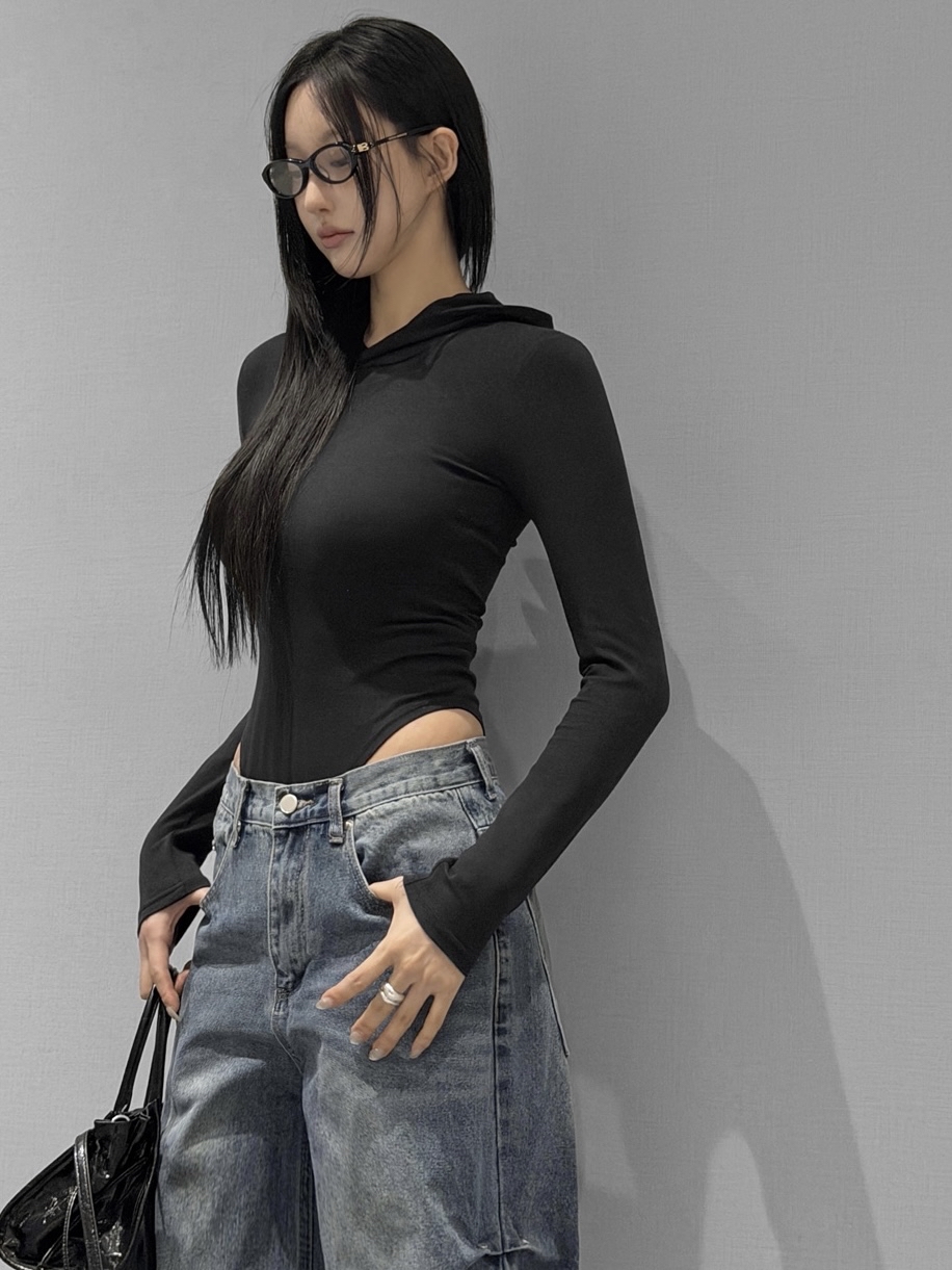 Solid Fitted Hooded Bodysuit