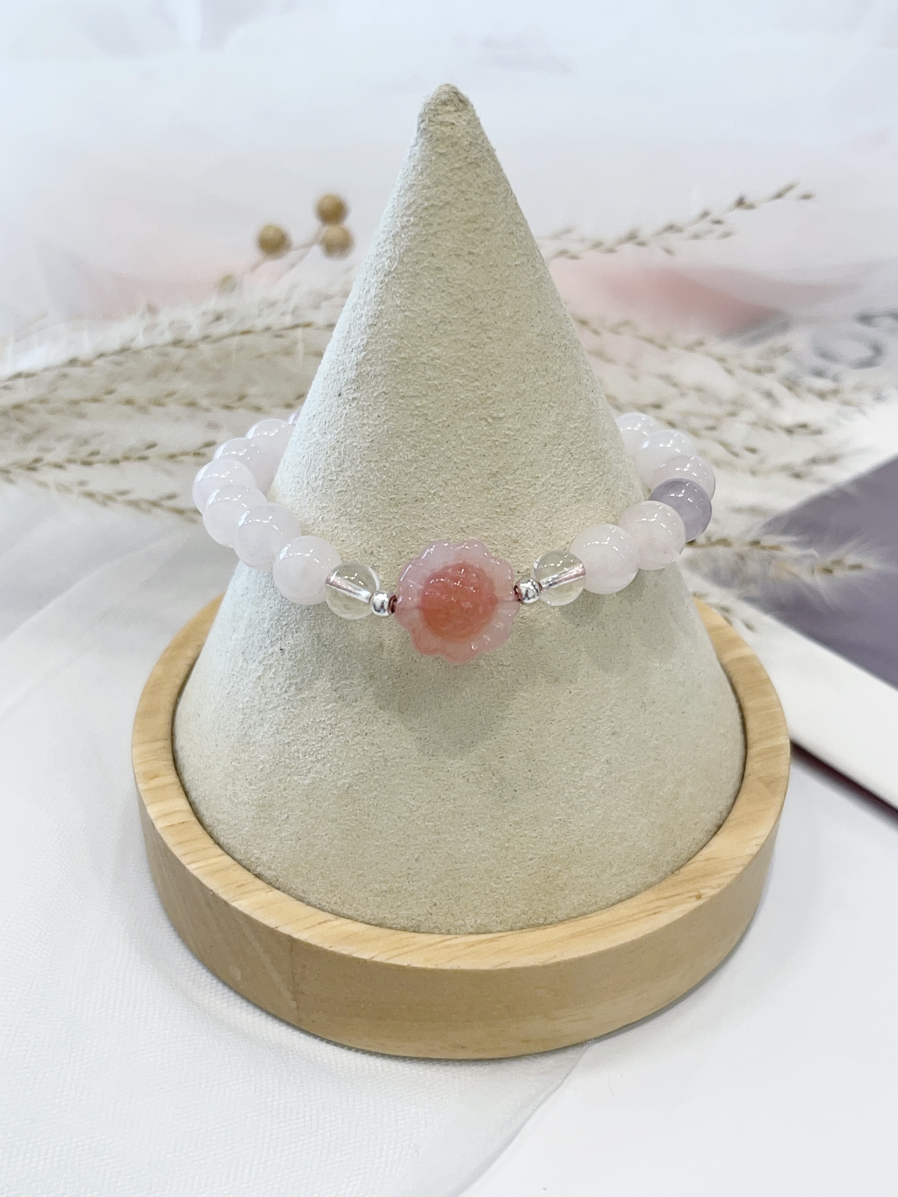 🌻 向日葵海盐玛瑙 × 粉水晶手绳 Sunflower Agate & Rose Quartz｜手绳款 8mm