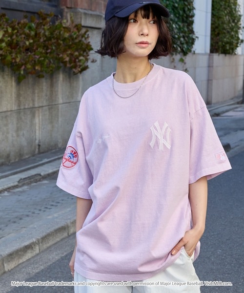 日本直送MLB刺繡T恤  MLB/美國職棒大聯盟 定製 徽章刺繡 復古加工短袖T恤男女可穿