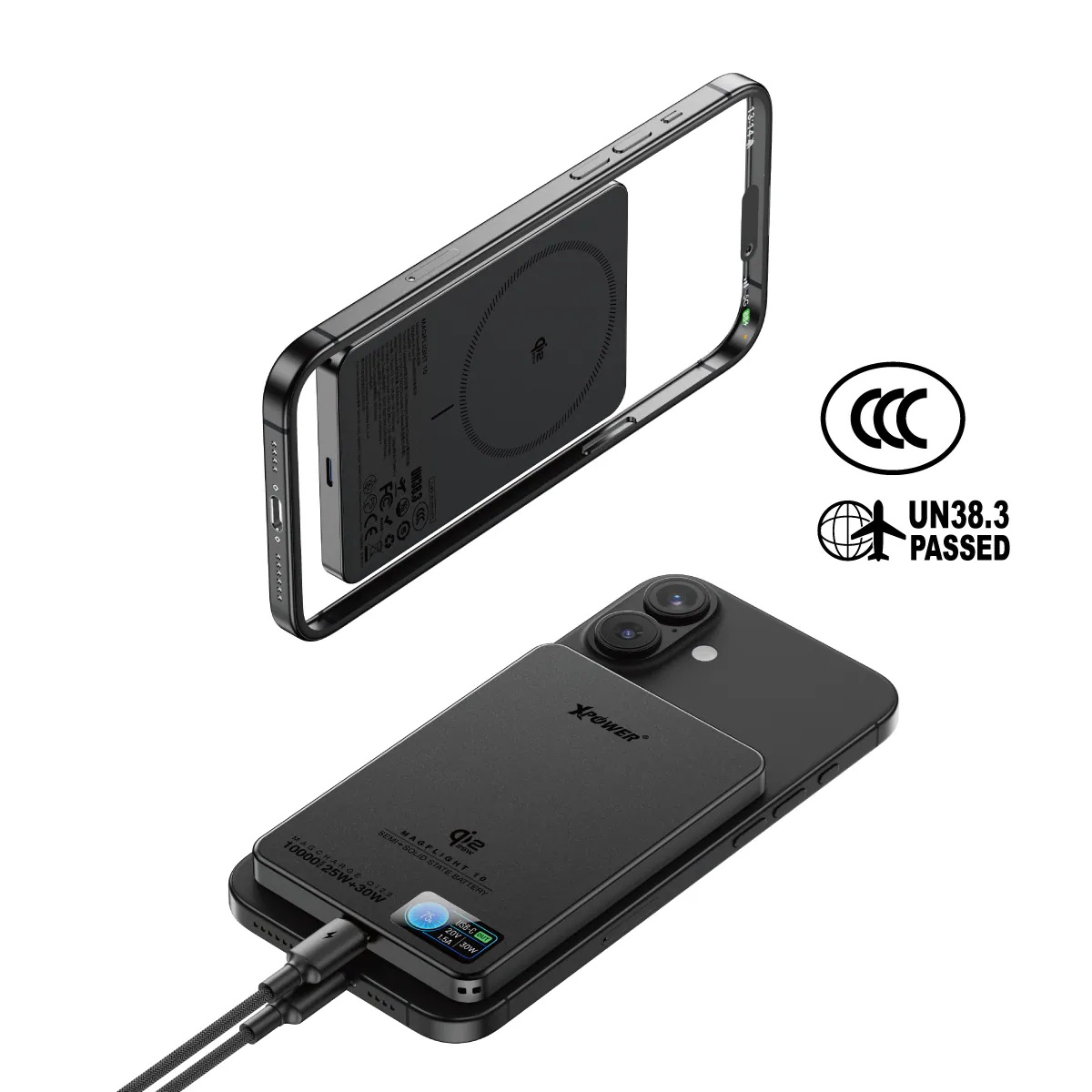 (3C可追溯二維碼)(追加新色)XPower MagFlight10 M17 半固態TFT彩屏顯示 QI2.2 25W/30W 10000mAh 磁吸行動電源