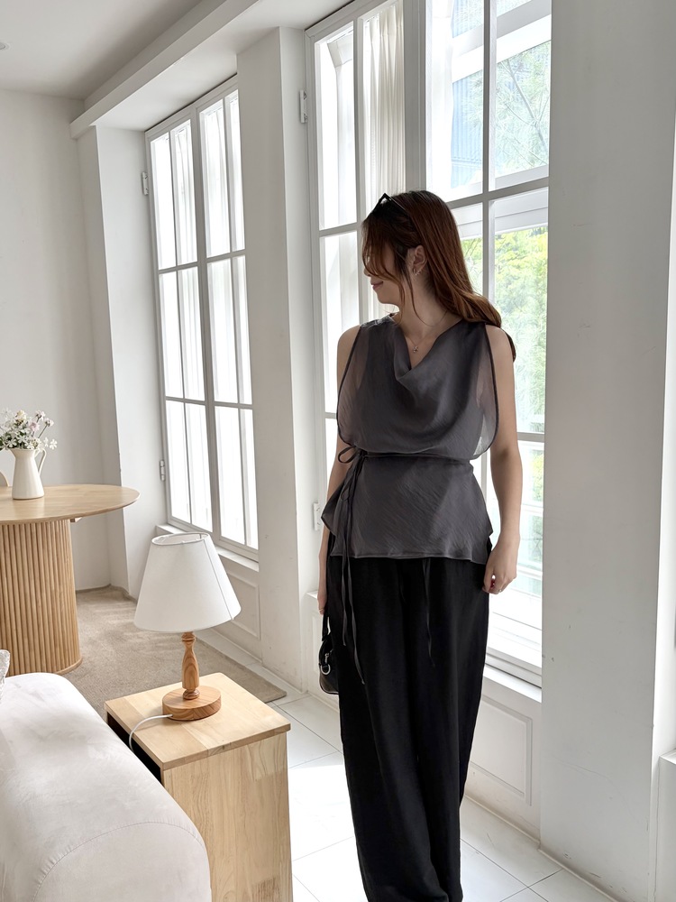 Draped Airy Blouse (Charcoal)