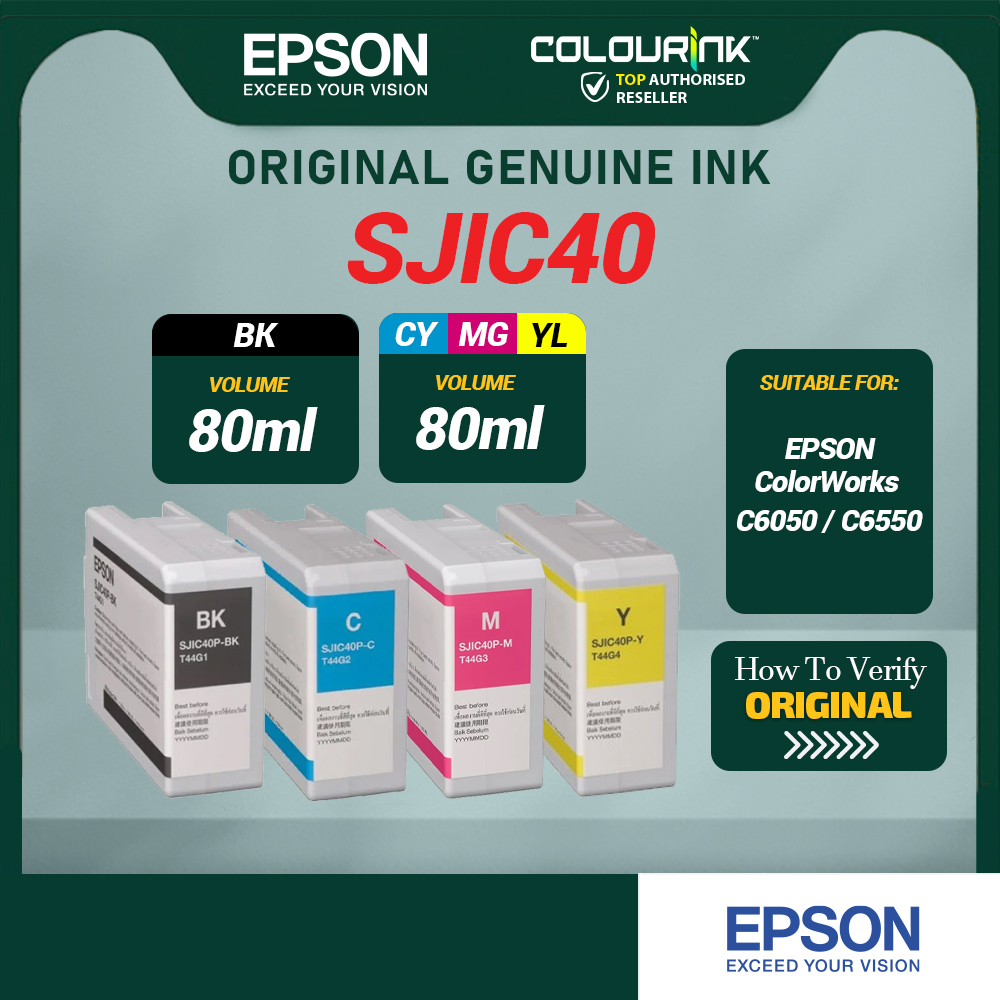 EPSON SJIC40P Pigment Ink Cartridge | BK CY MG YL | Maintenance Box For ColorWorks C6550