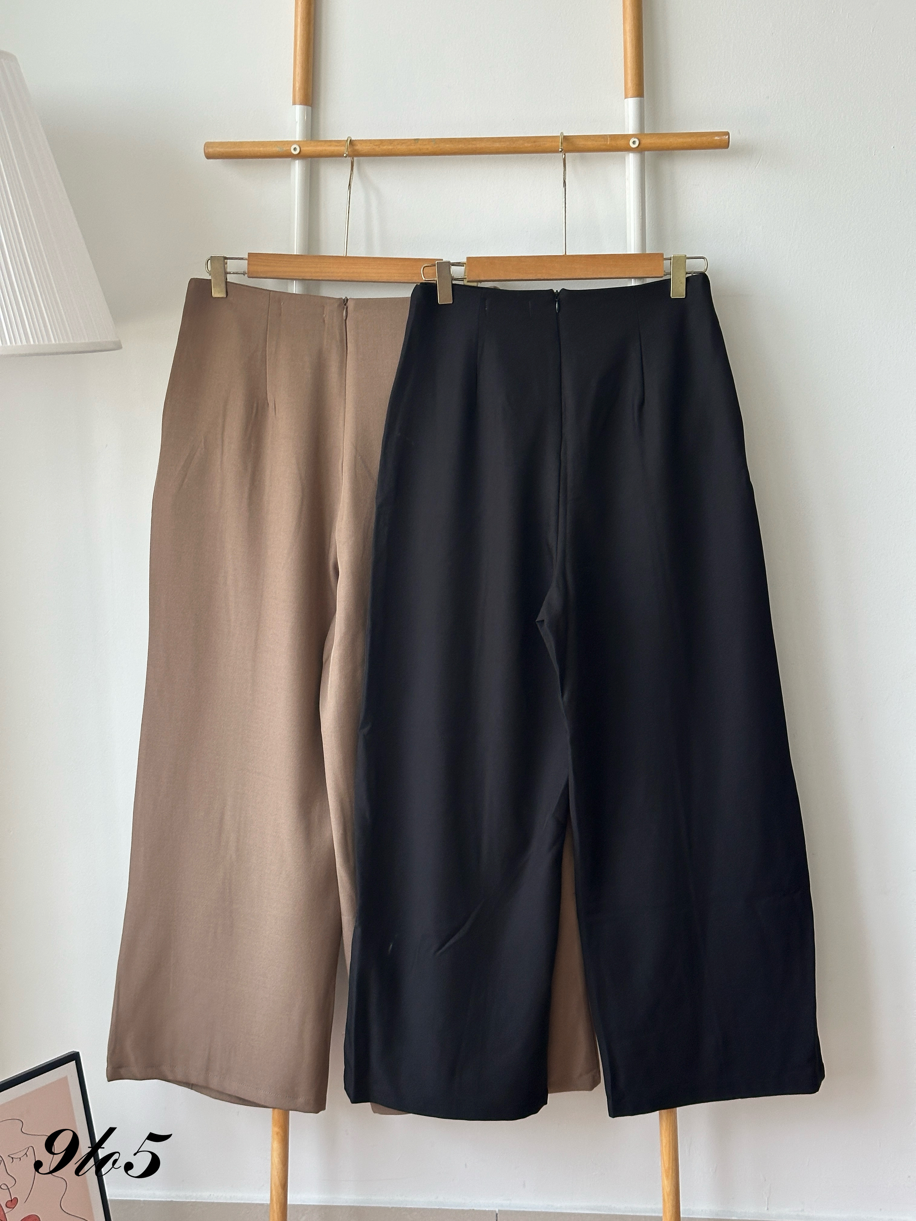 S2002 Wide Leg Long Pants - Black & Brown