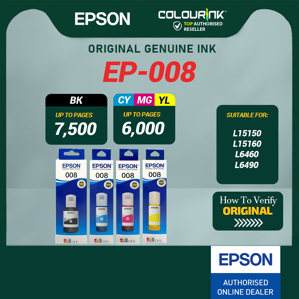 Epson Original Genuine 008 Pigment Ink Tank T06G100 T06G200 T06G300 T06G400 L15150 L6550 L6460 L6490 L15160 L15180