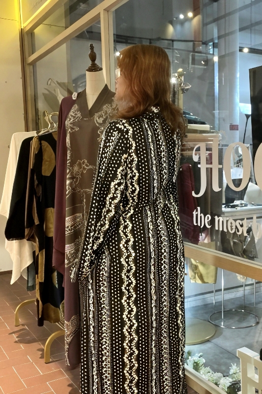 Linen Flower Stripe Dress - Black