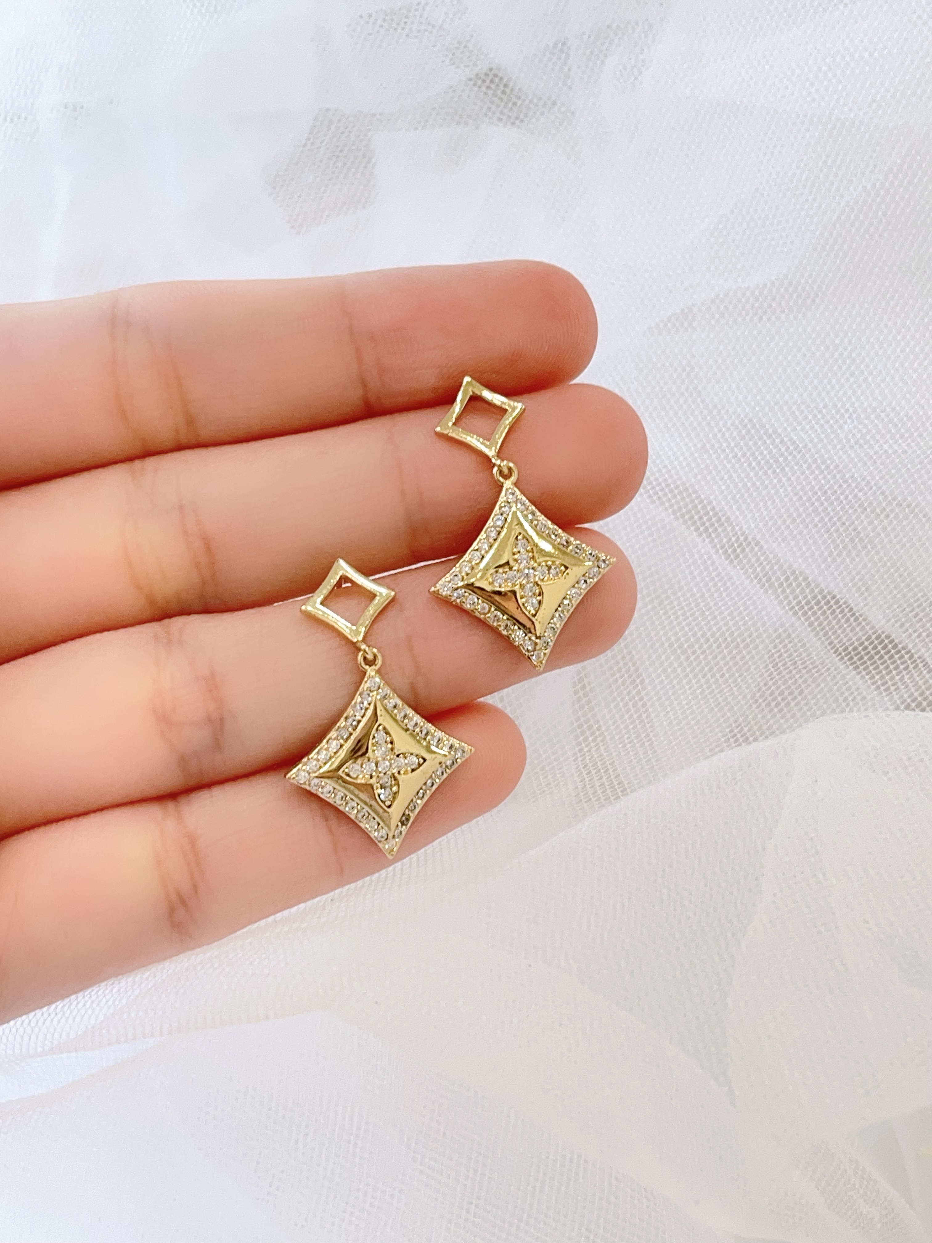 复古港风镶钻四叶草耳环