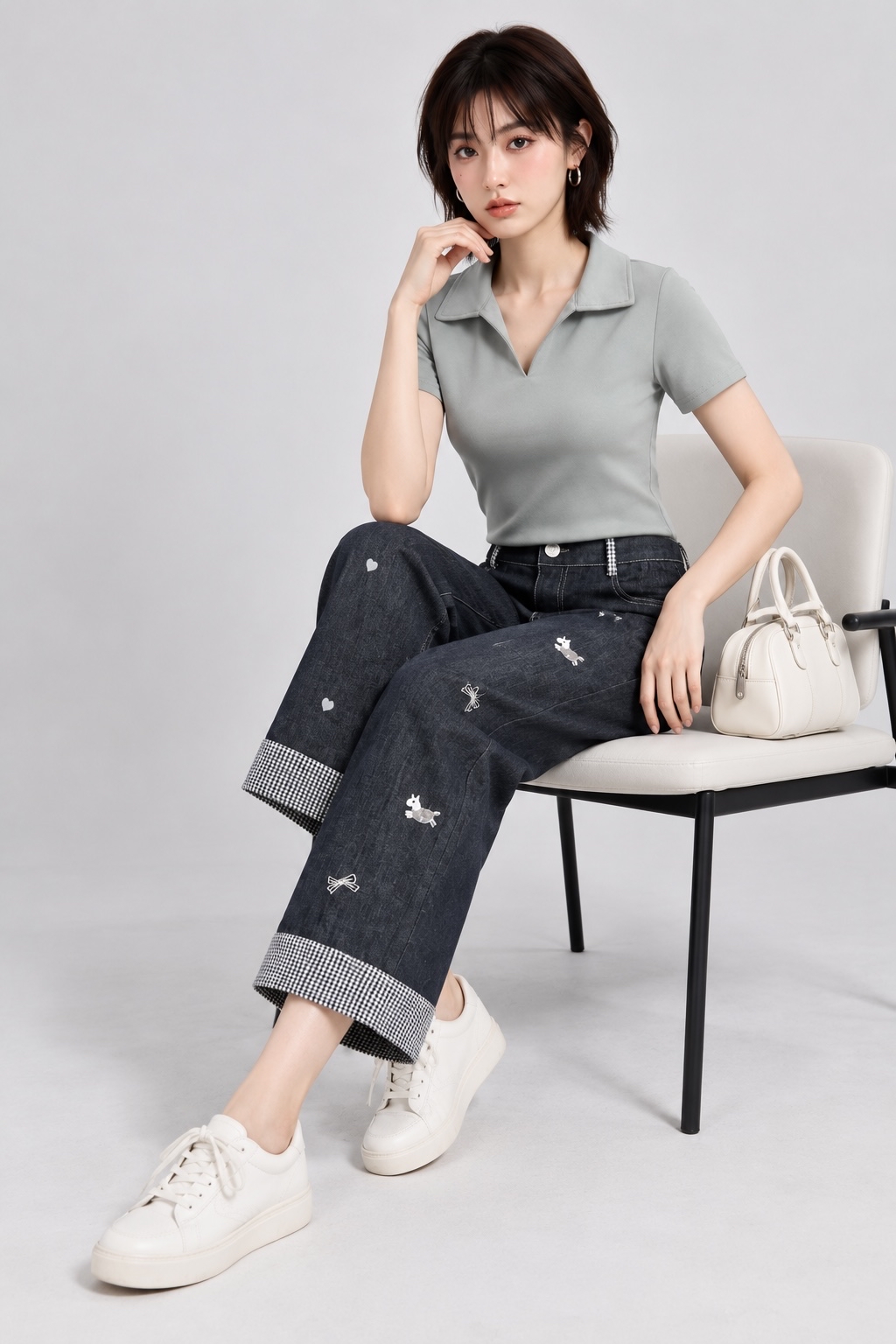 309841 Soft Polo Collar Knit Top