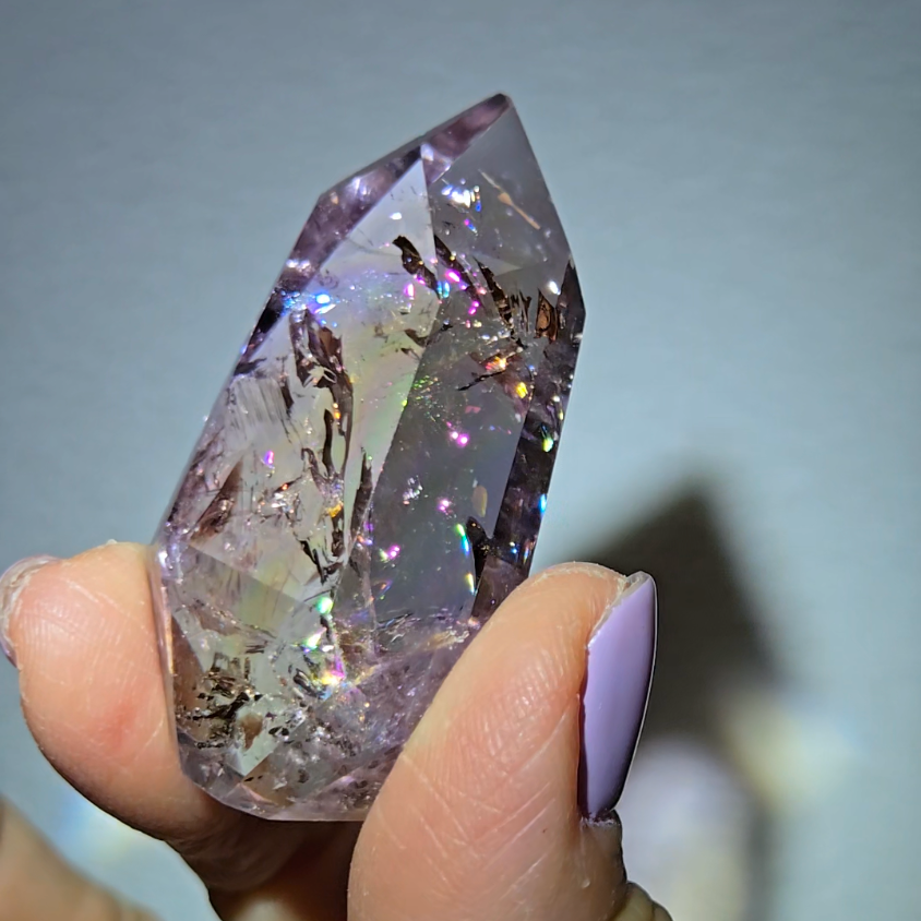 Ametrine pocket stone with rainbows - AME62