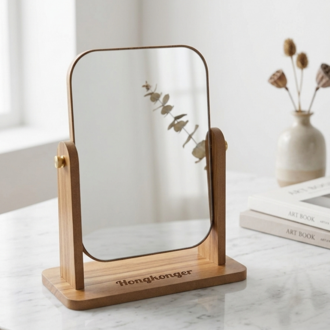 ​【木系質感生活 】Hongkonger 木製座枱鏡 (專屬刻字)