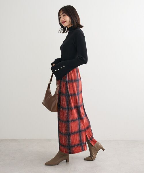 絲絨格紋直身裙