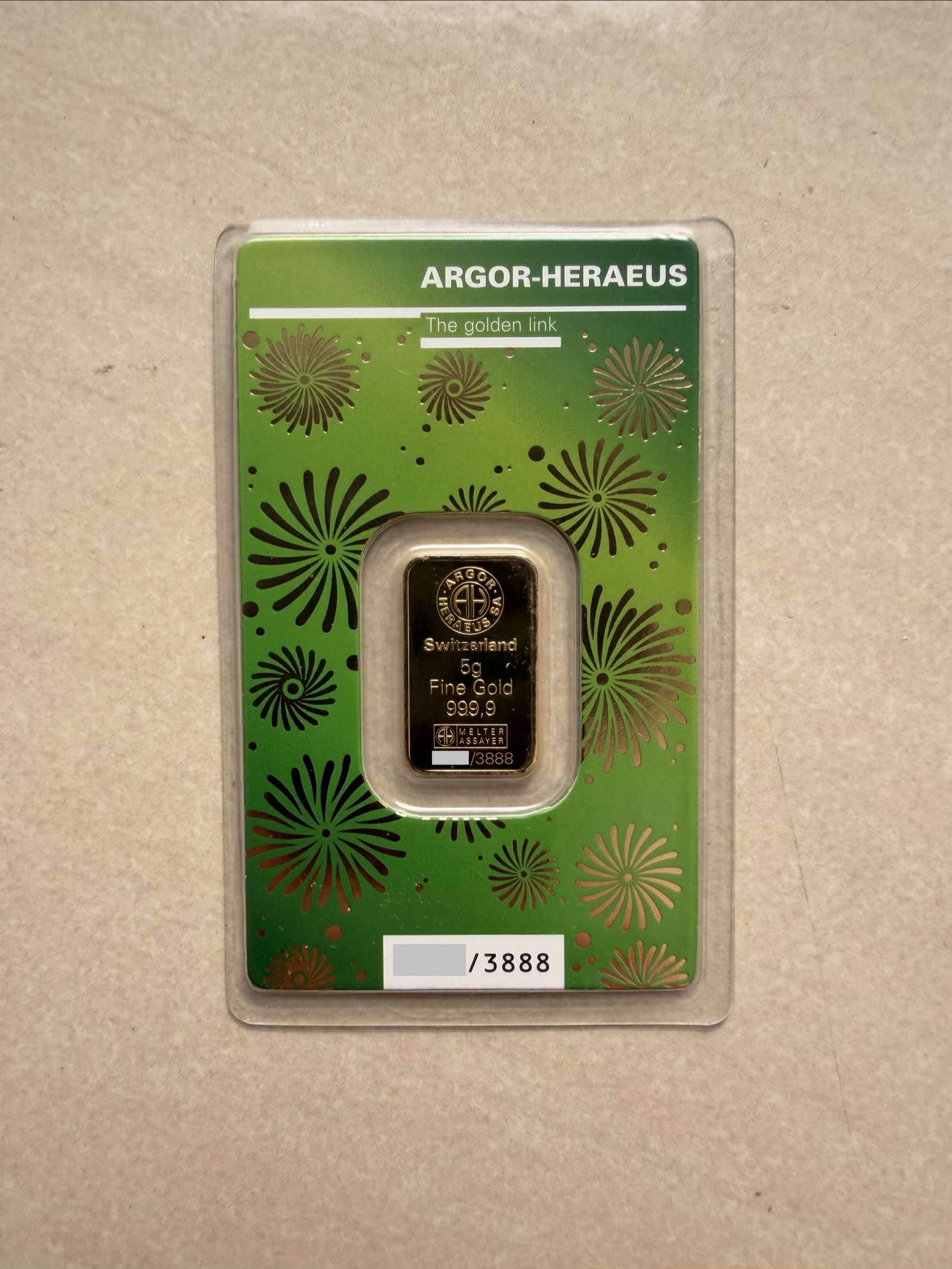 (SN3857) ARGOR Lunar Tiger 2022 5g🇨🇭Swiss Fine Gold Bar Emas 999.9 贺利氏生肖虎 (Limited 3888pcs)