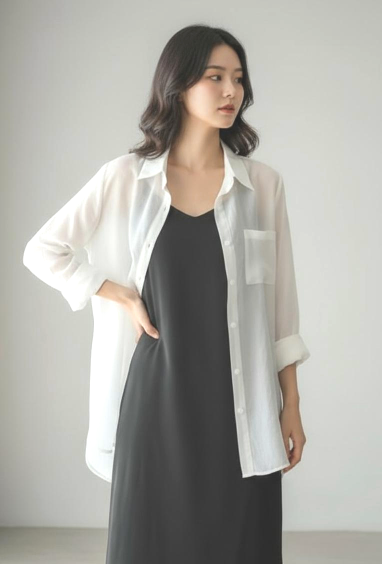 Sheer White Organza Button Up