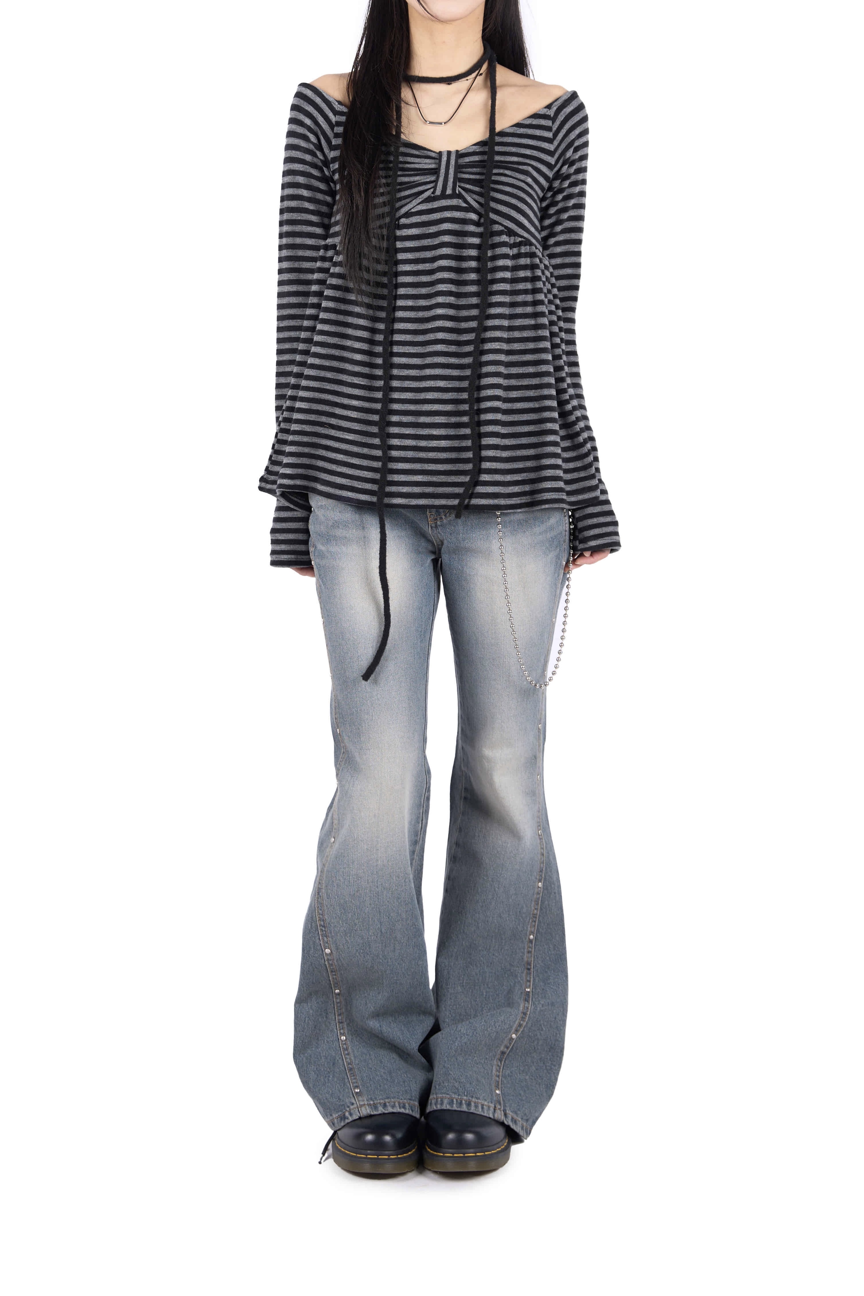 Studded Flare Denim Jeans