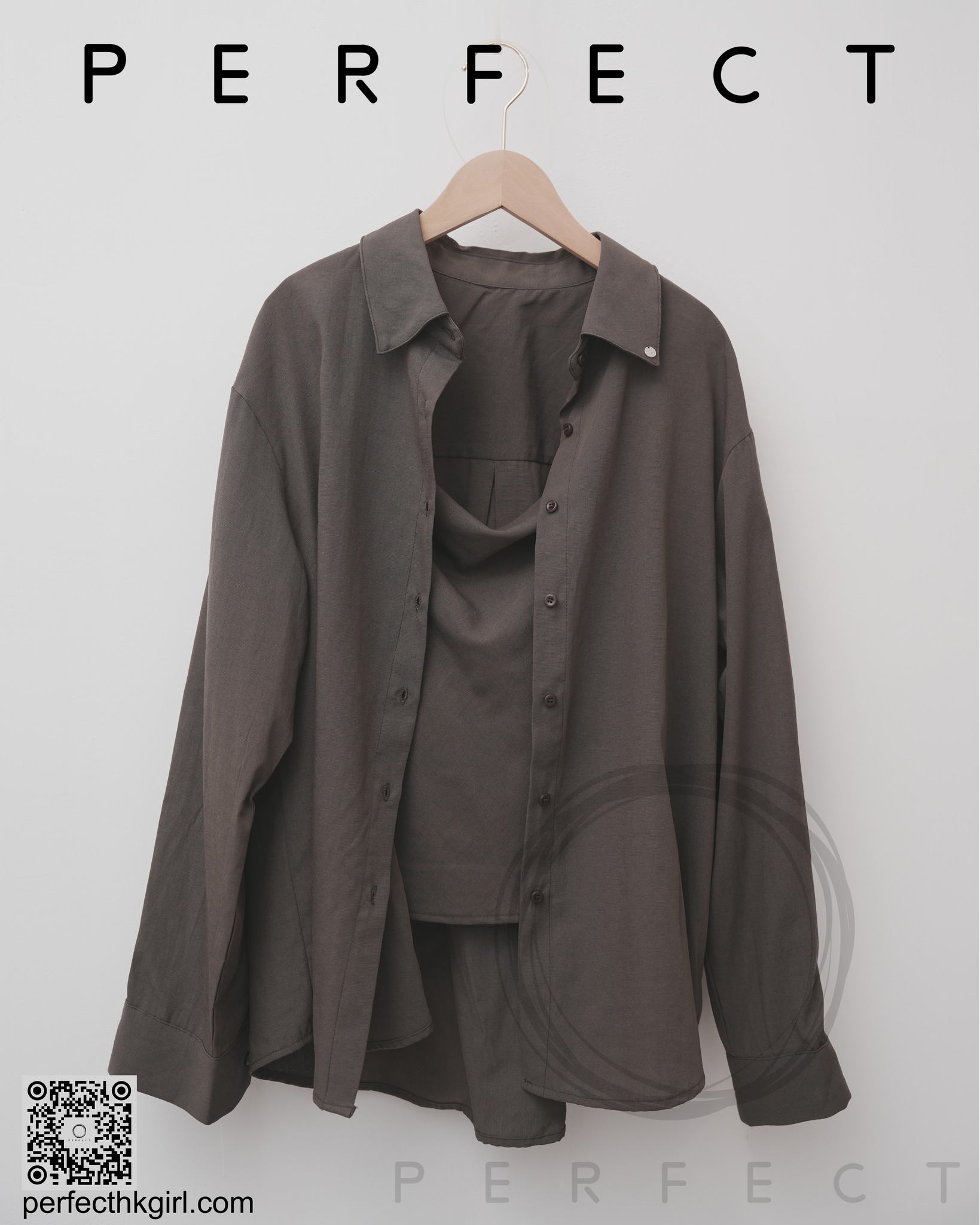 T0020_百搭氣質背心連恤衫兩件套 (橄欖綠色)