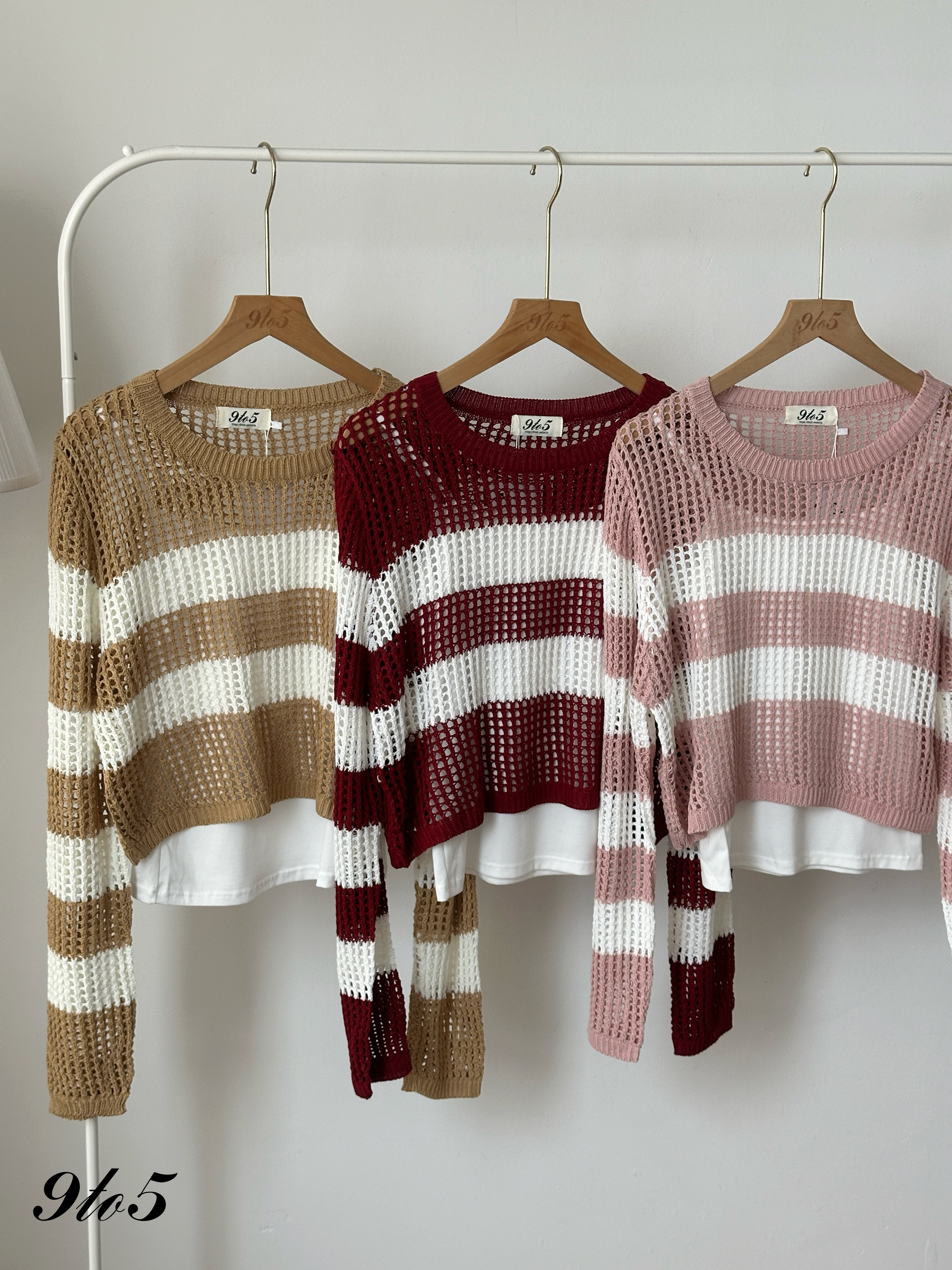T4446 Long Sleeve Crochet Sweater- 5 Colors 