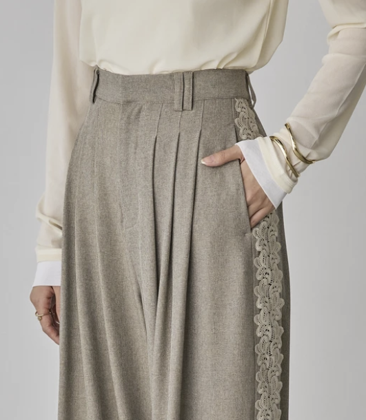 蕾絲寬褶褲 - 2026 流行穿搭  女士長褲 春夏時尚穿搭 柔軟舒適 成人休閒 日常穿搭 易於配搭 日本直送   #JP-I-260014
