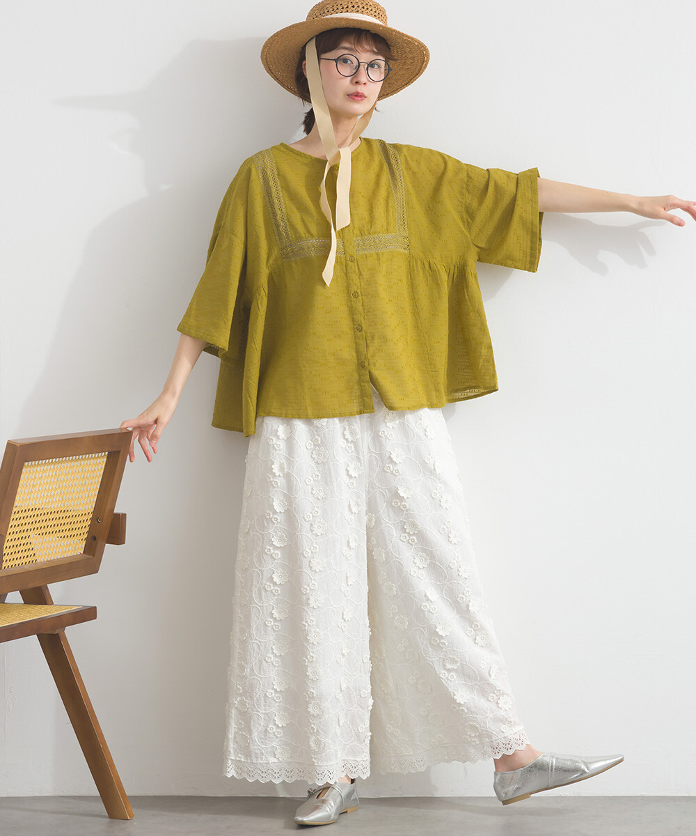 LP - 方形蕾絲紋理襯衫 (黃色)