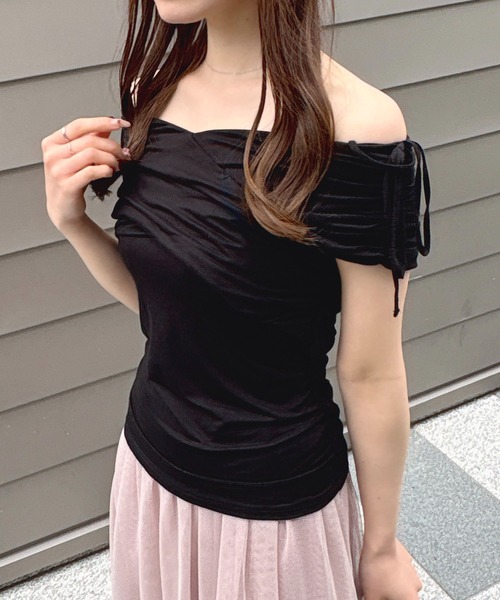 露肩交叉褶皺上衣【JT040】