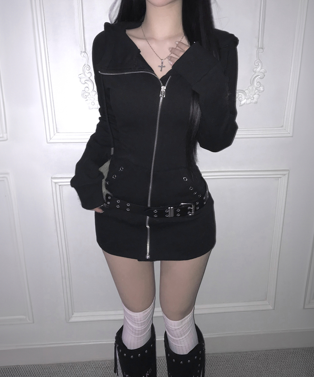 Zip-Up Hooded Eyelet Mini Dress