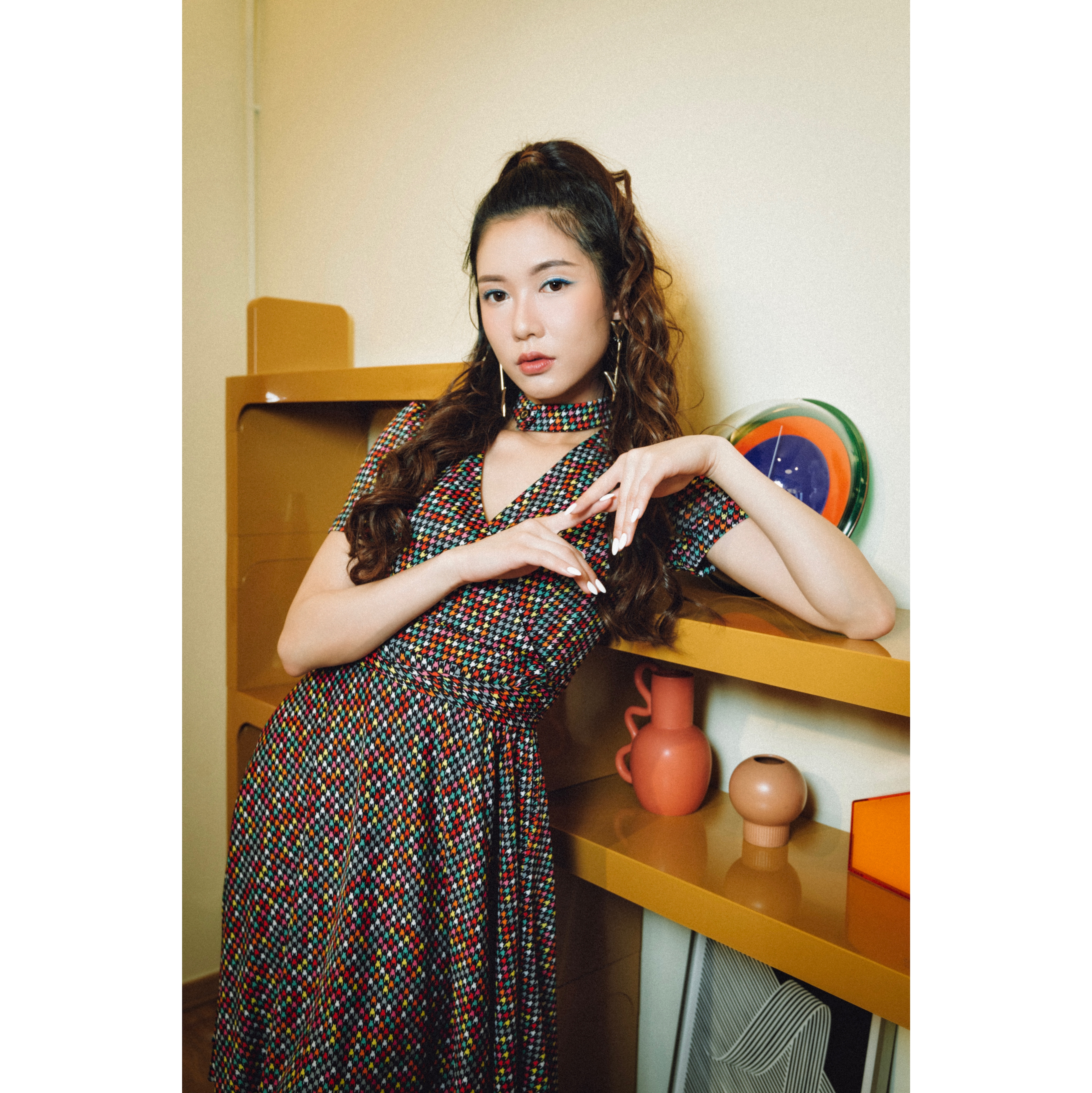 (Ready-Made) 1970s Style Disco and Choker Collar Skater Dress (FM169)