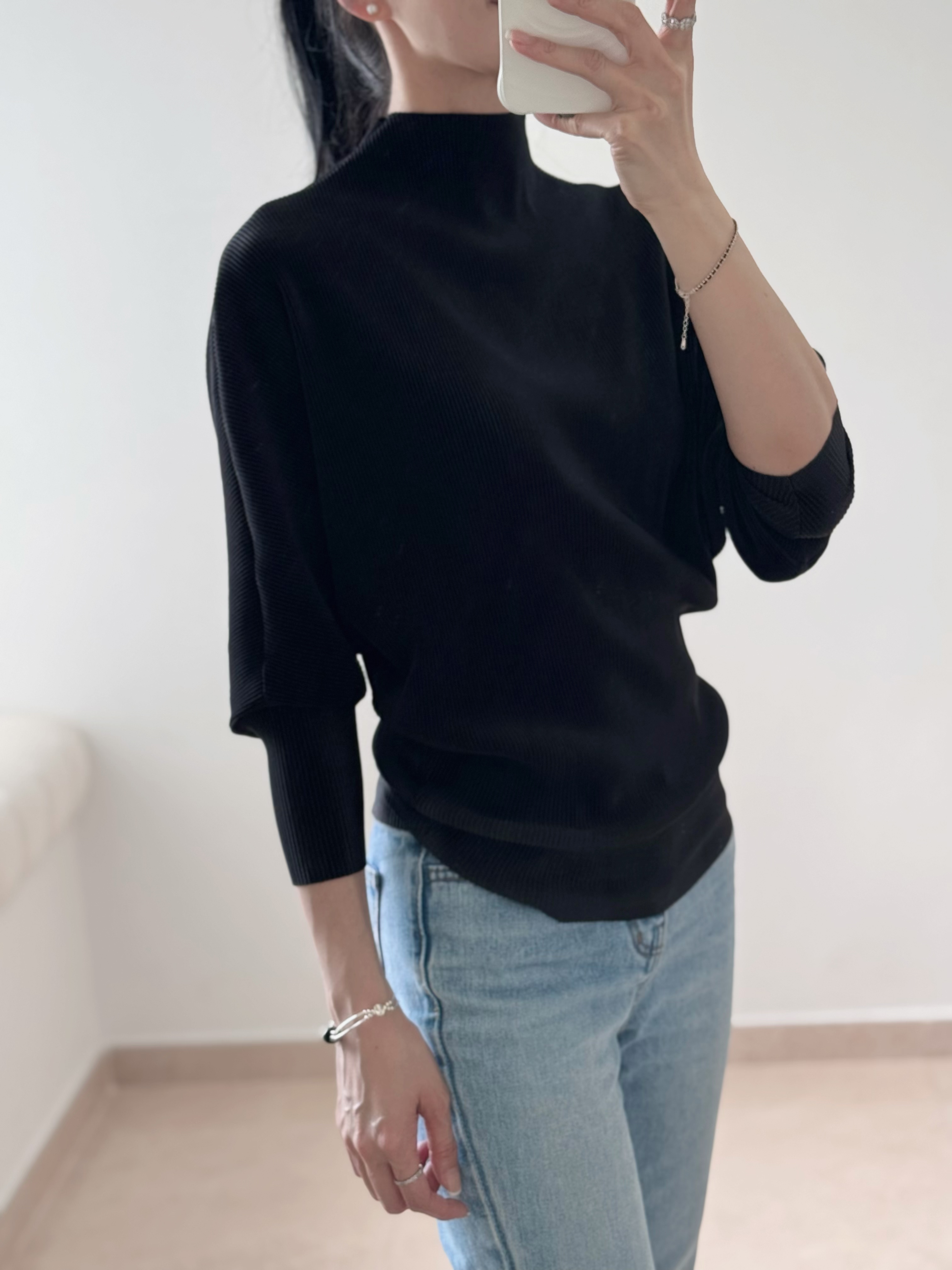 Elegant dolman sleeve ribbed top