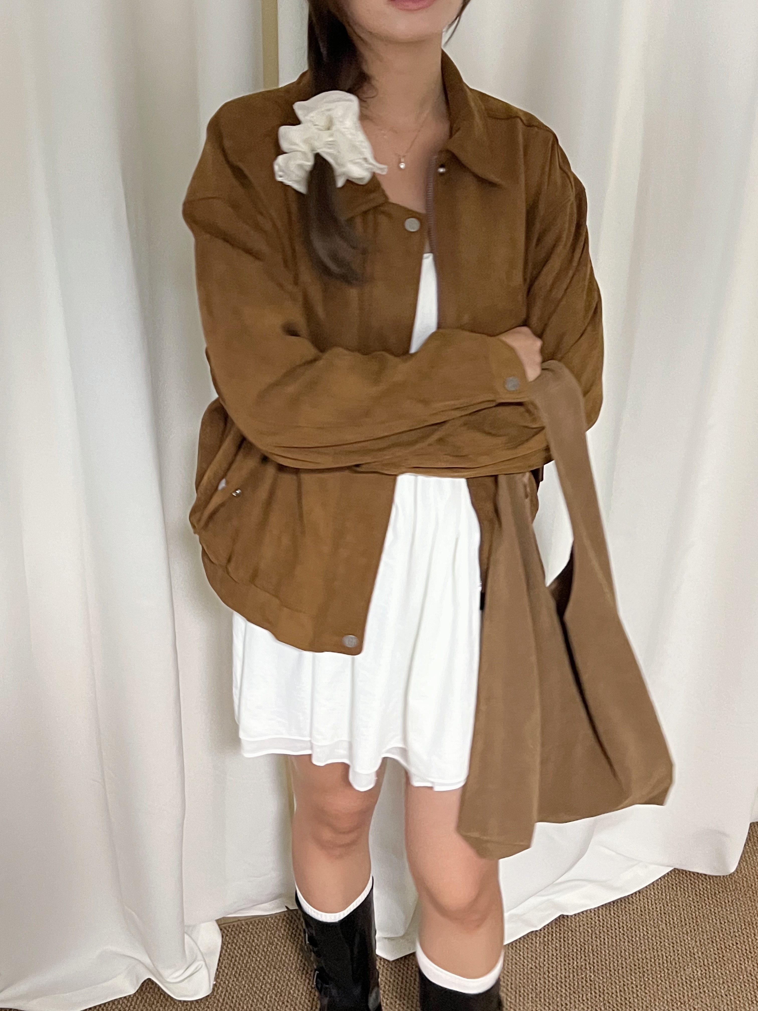 [麂皮/PU皮褸!!] Luna Oversized Zip-up Jacket(兩色入)