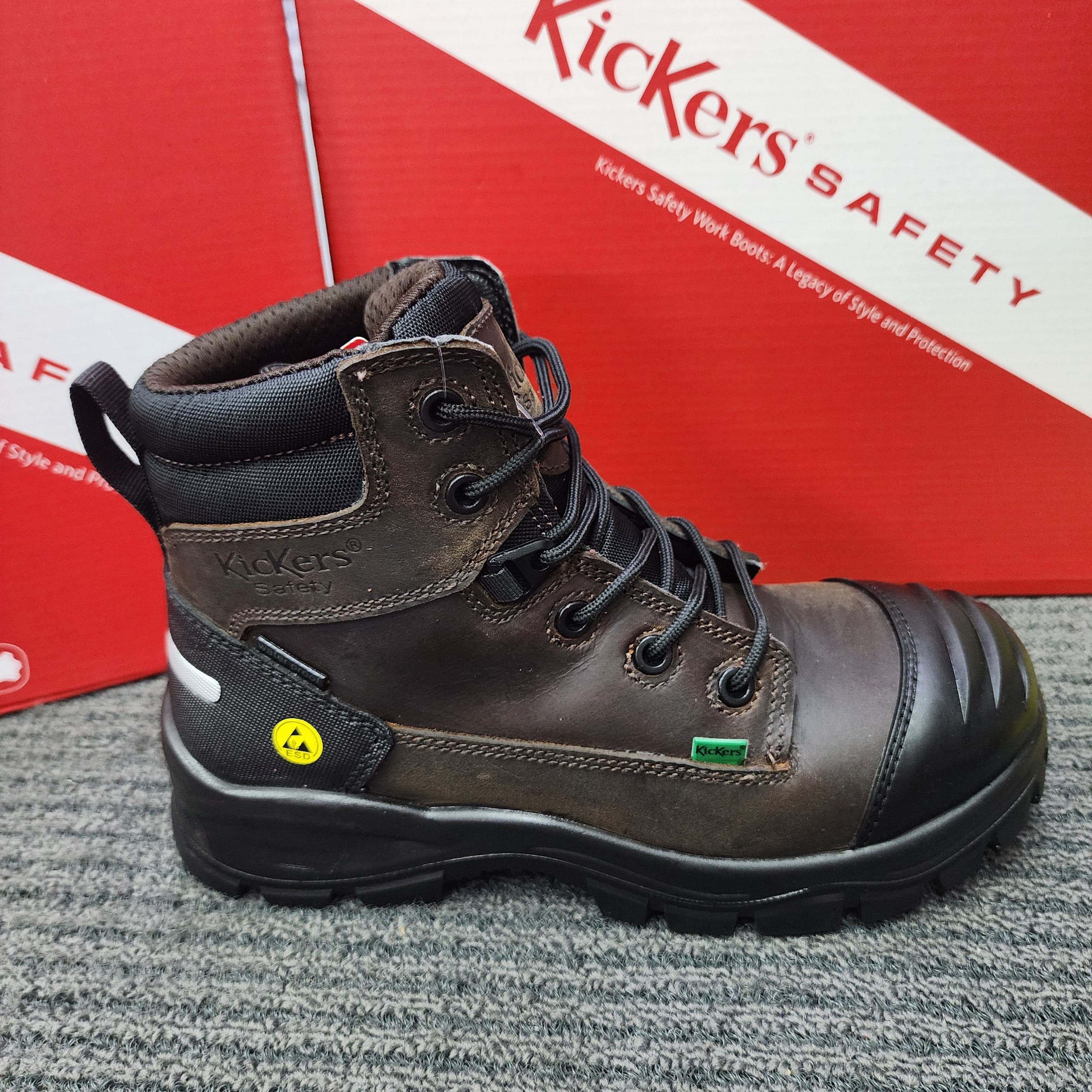 KicKers Safety Shoes 3066 Mid Cut Lace Water Proof ESD Full Leather Brown   