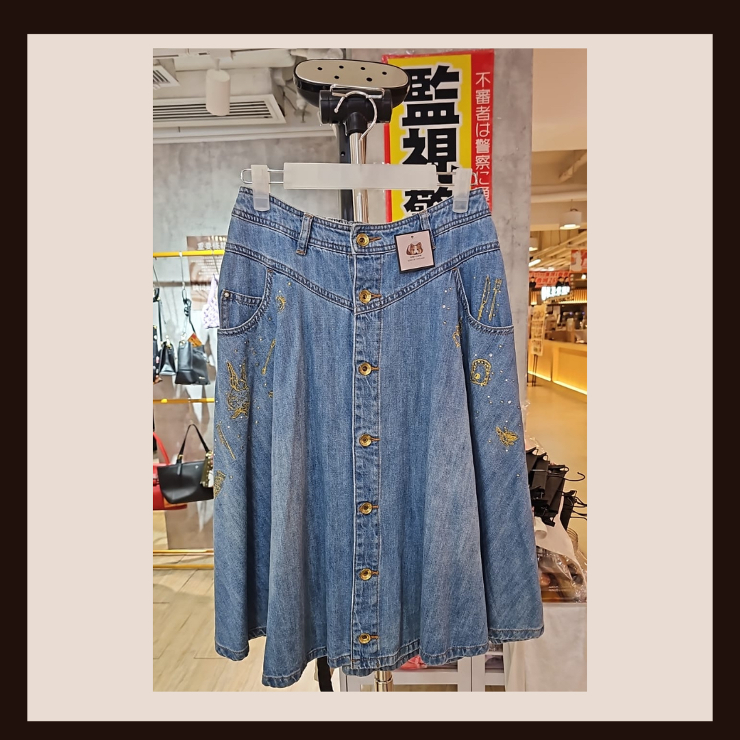 ✨ Franche Lippee 風經典動物刺繡排扣牛仔裙