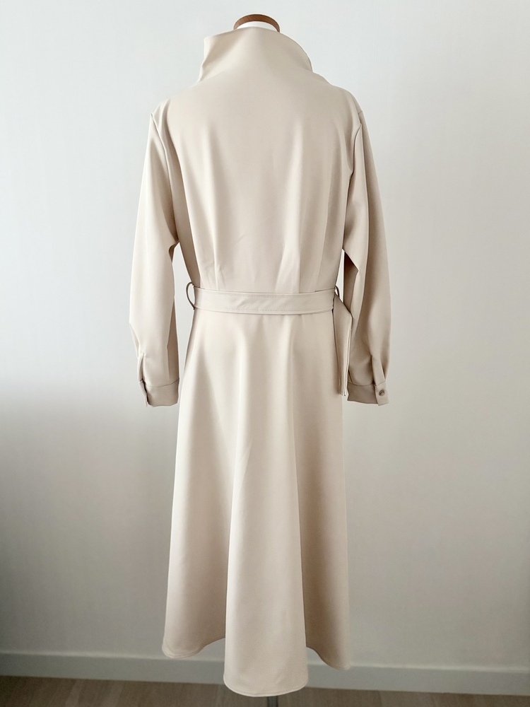 Classic Flared Trench Dress (Warm Beige)