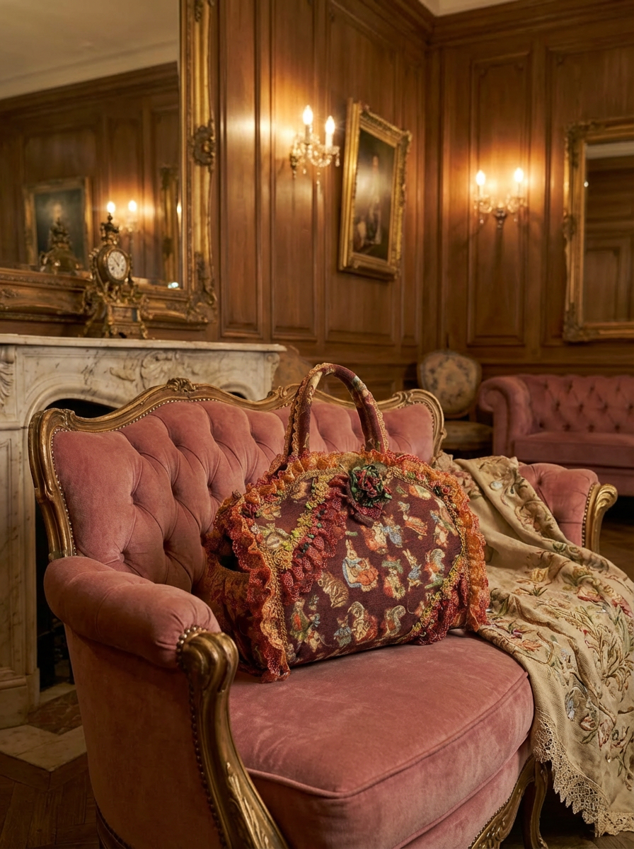 19世紀浪漫主義Peter Rabbit Antique Victorian Lace Bag